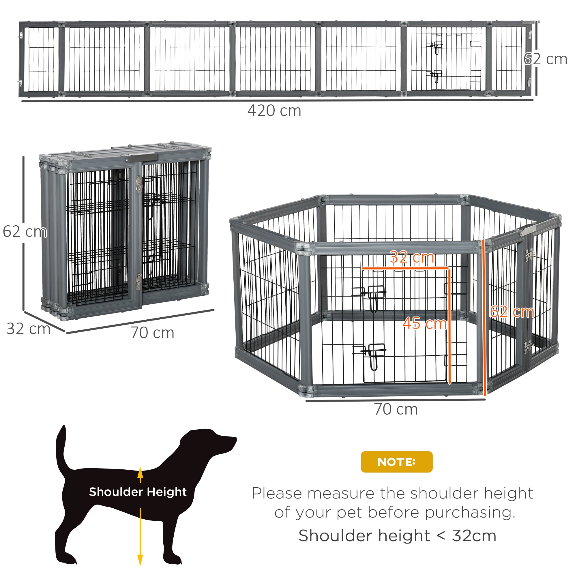 PawHut Dog Play Pen 6 Panel Pet Playpen Foldable Puppy Playpen Rabbit Guinea Pig Run w/ Door for Indoor & Outdoor