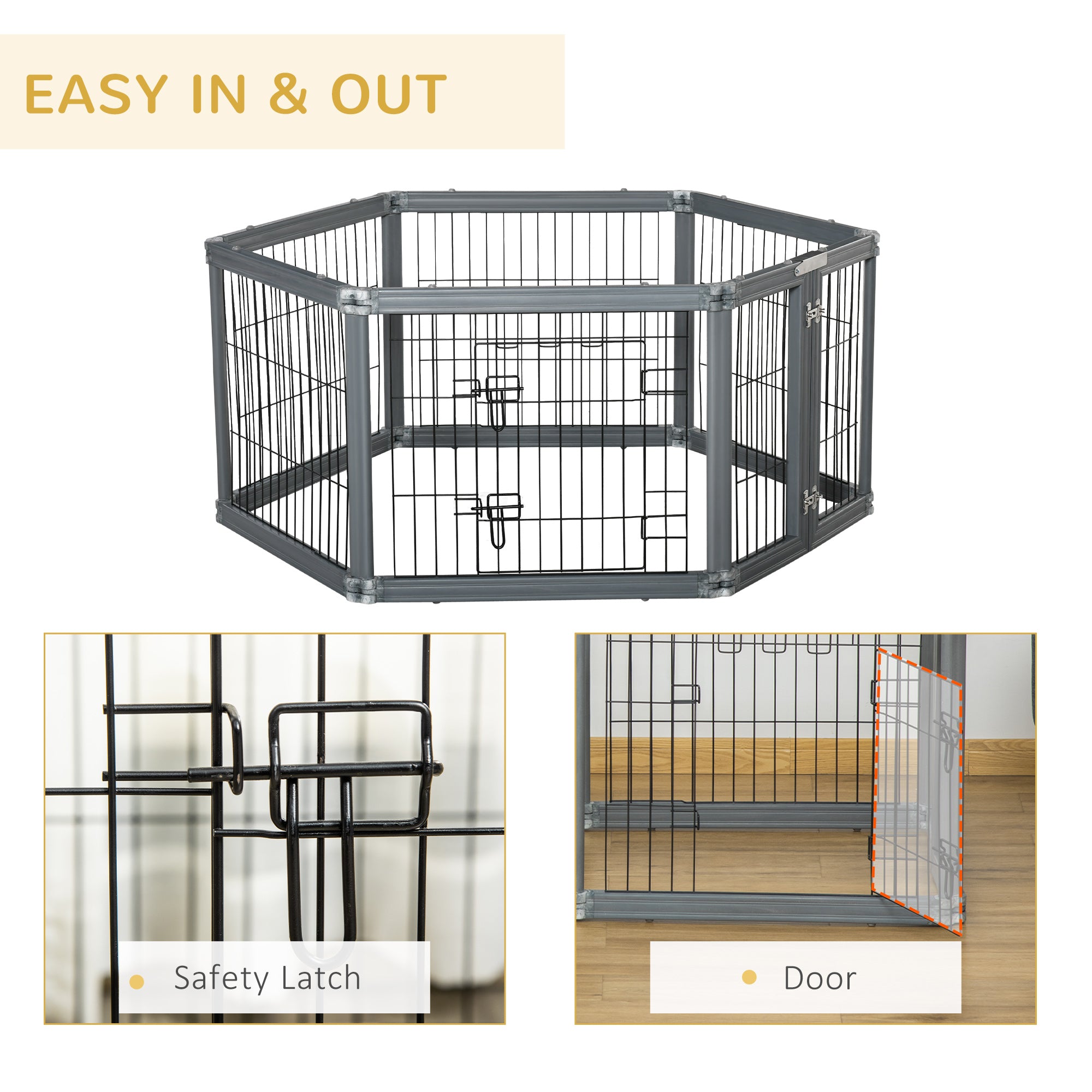 PawHut Dog Play Pen 6 Panel Pet Playpen Foldable Puppy Playpen Rabbit Guinea Pig Run w/ Door for Indoor & Outdoor