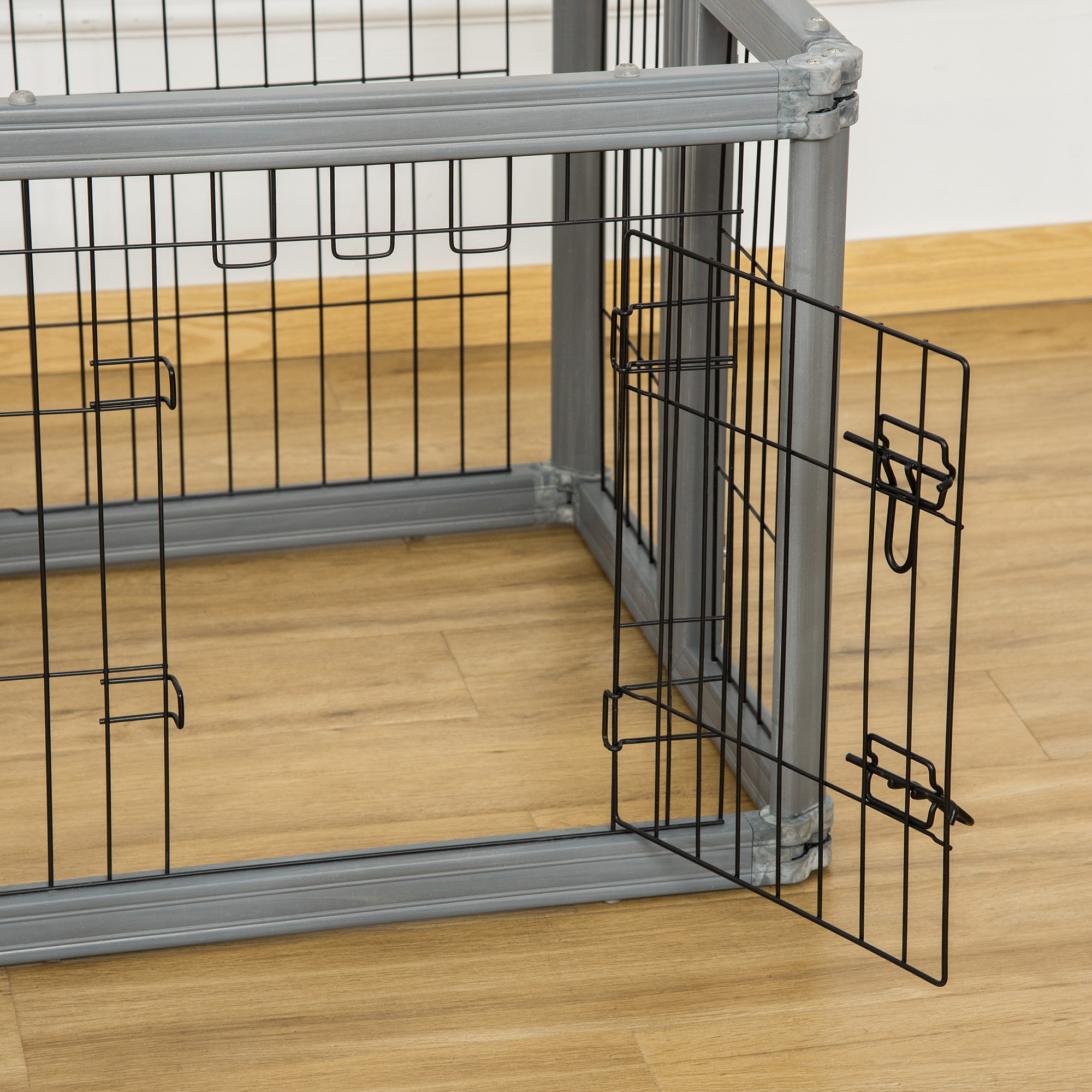 PawHut Dog Play Pen 6 Panel Pet Playpen Foldable Puppy Playpen Rabbit Guinea Pig Run w/ Door for Indoor & Outdoor