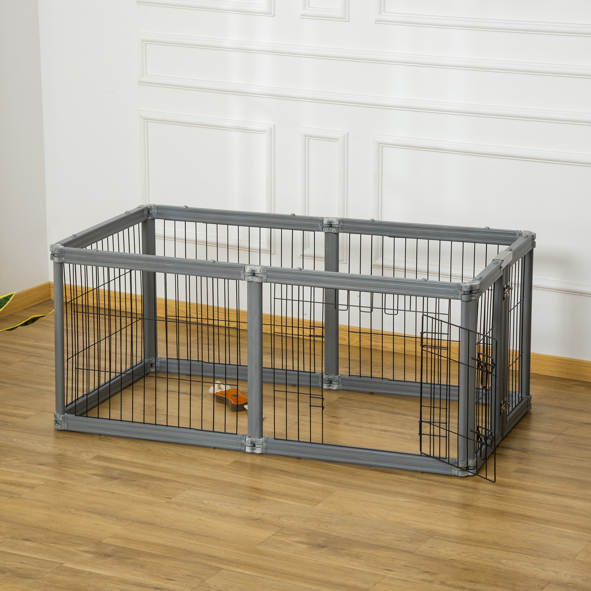 PawHut Dog Play Pen 6 Panel Pet Playpen Foldable Puppy Playpen Rabbit Guinea Pig Run w/ Door for Indoor & Outdoor