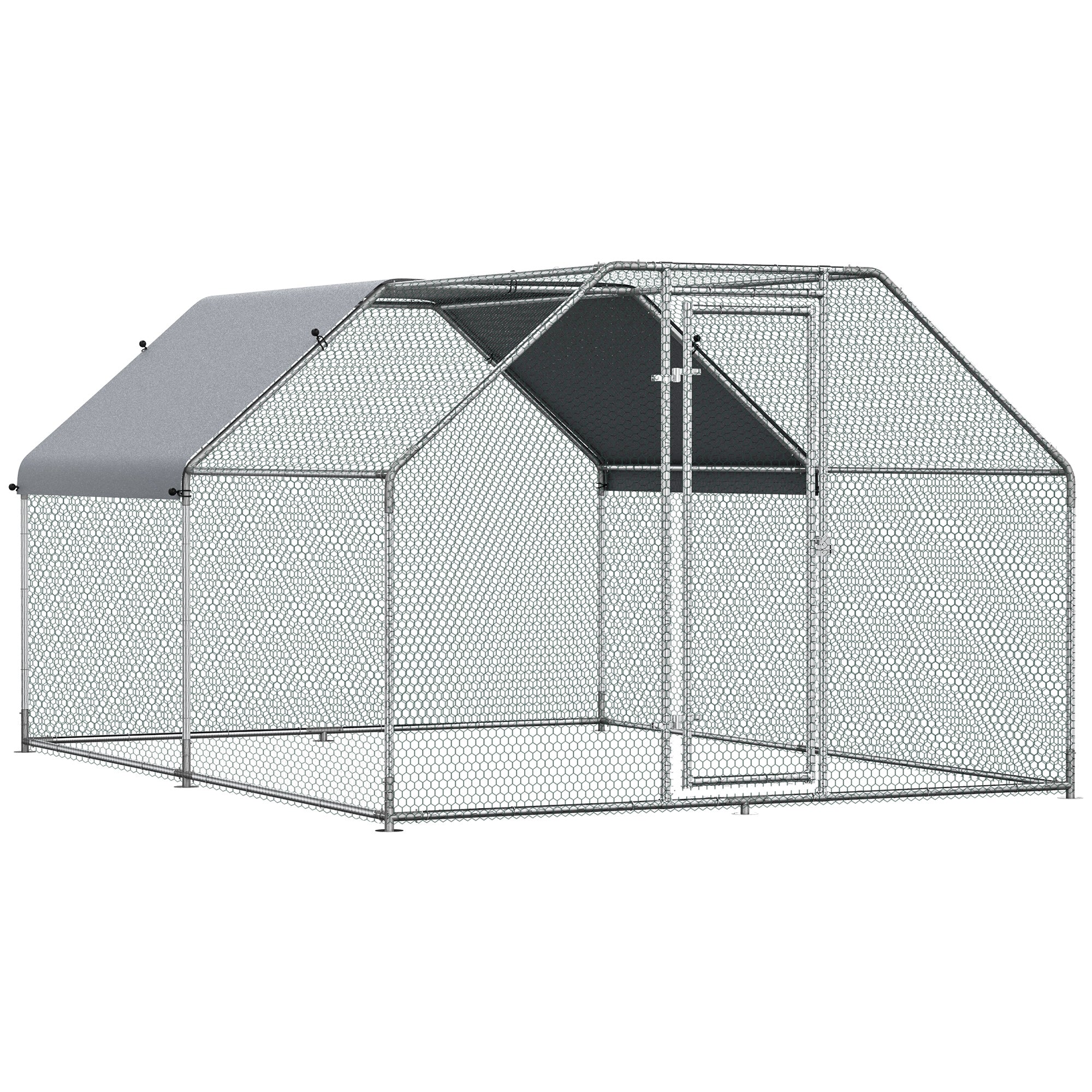PawHut Large Chicken Coop Metal Chicken Run for Chickens with Waterproof and Anti-UV Cover, Flat Shaped Walk in Fence Cage Hen House for Outdoor and Yard Farm Use, 1.26" Dia, 9' x 12' x 6.5'