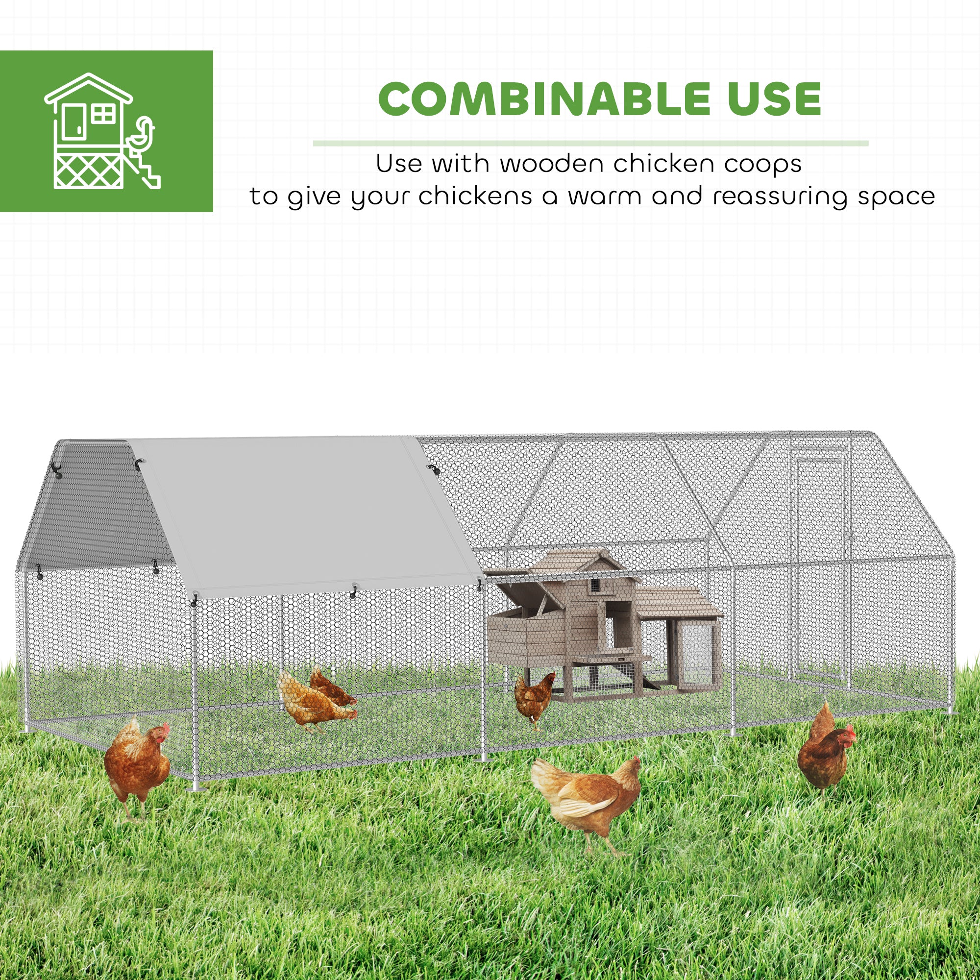 PawHut Large Chicken Coop Metal Chicken Run for Chickens with Waterproof and Anti-UV Cover, Flat Shaped Walk in Fence Cage Hen House for Outdoor and Yard Farm Use, 1.26" Dia, 9' x 12' x 6.5'