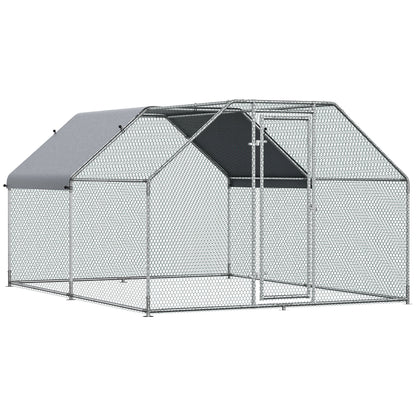 PawHut 9.2' x 12.5' Metal Chicken Coop, Galvanized Walk-in Hen House, Poultry Cage Outdoor Backyard with Waterproof UV-Protection Cover for Rabbits, Ducks
