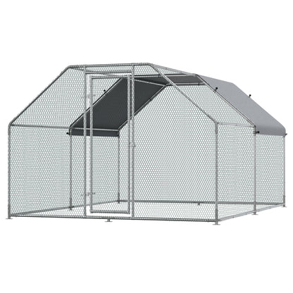PawHut Large Chicken Coop Metal Chicken Run for Chickens with Waterproof and Anti-UV Cover, Flat Shaped Walk in Fence Cage Hen House for Outdoor and Yard Farm Use, 1.26" Dia, 9' x 12' x 6.5'