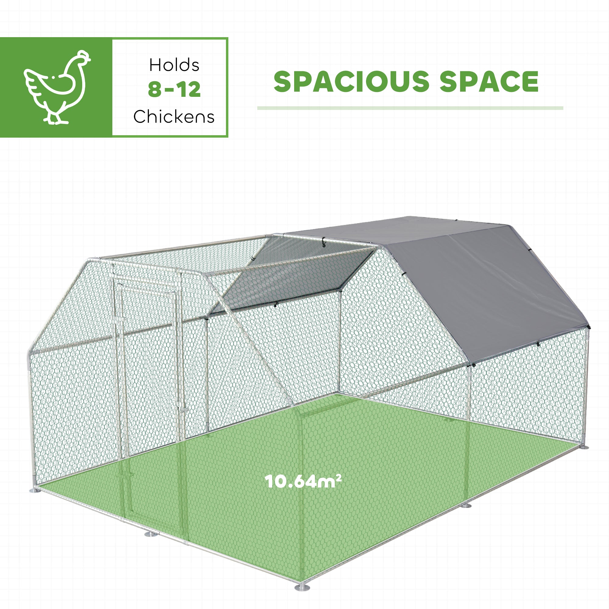 PawHut Large Chicken Coop Metal Chicken Run for Chickens with Waterproof and Anti-UV Cover, Flat Shaped Walk in Fence Cage Hen House for Outdoor and Yard Farm Use, 1.26" Dia, 9' x 12' x 6.5'