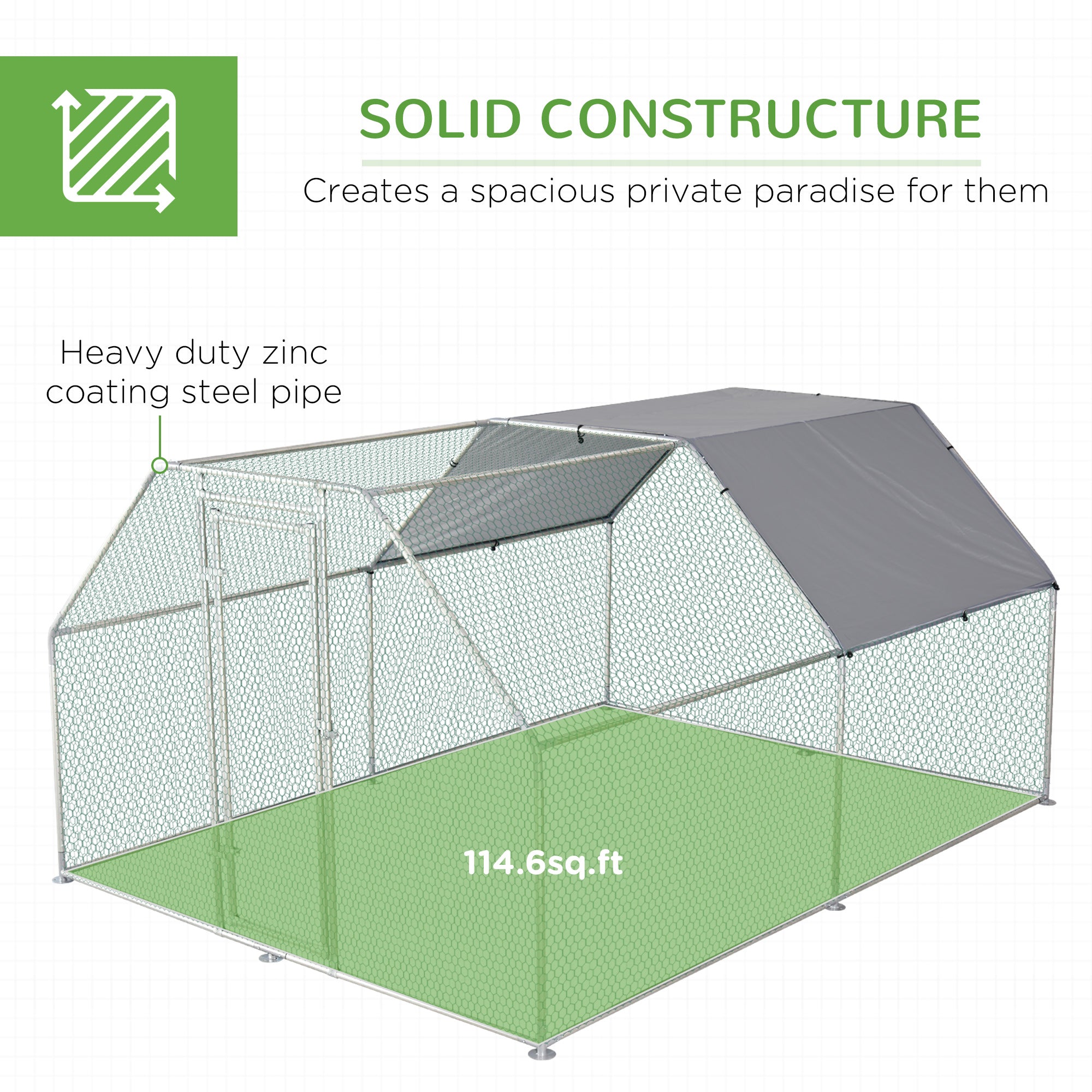 PawHut 9.2' x 12.5' Metal Chicken Coop, Galvanized Walk-in Hen House, Poultry Cage Outdoor Backyard with Waterproof UV-Protection Cover for Rabbits, Ducks