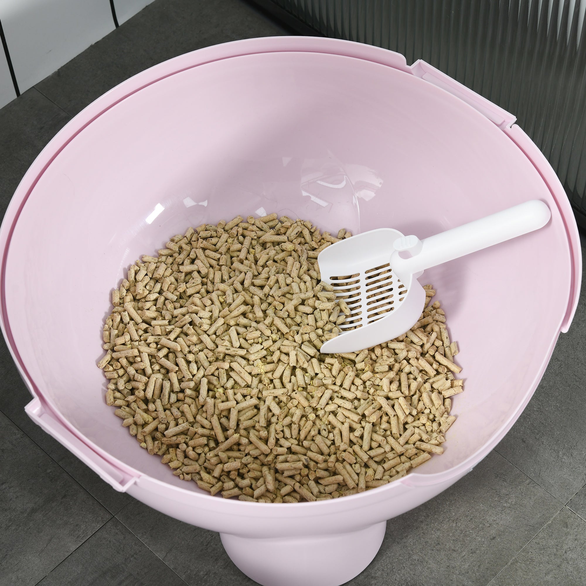 PawHut Cat Litter Box with Lid, Enclosed Kitty Litter Box with Scoop, Leaking Sand Pedal, Top Handle, Pink