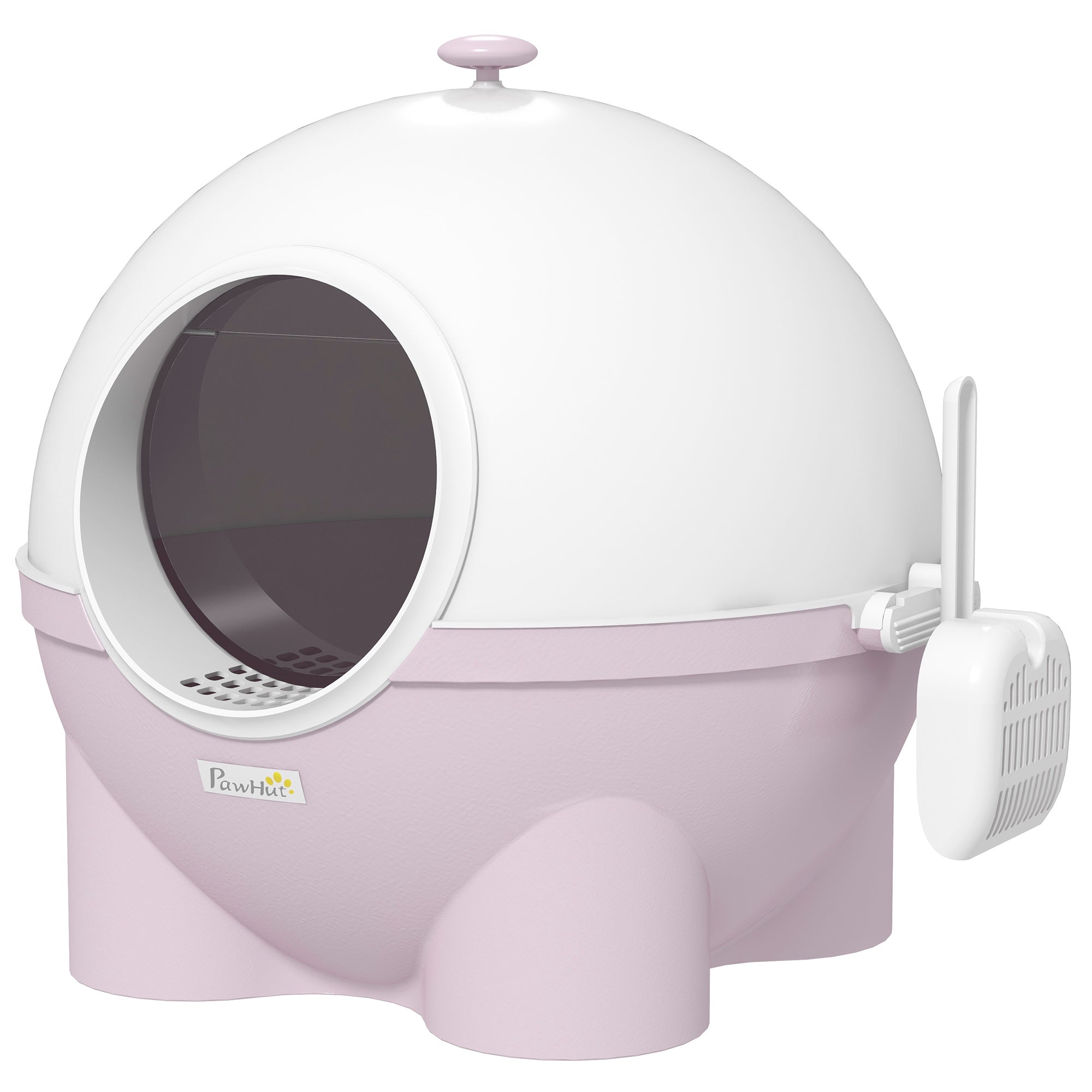 PawHut Cat Litter Box with Lid, Enclosed Kitty Litter Box with Scoop, Leaking Sand Pedal, Top Handle, Pink