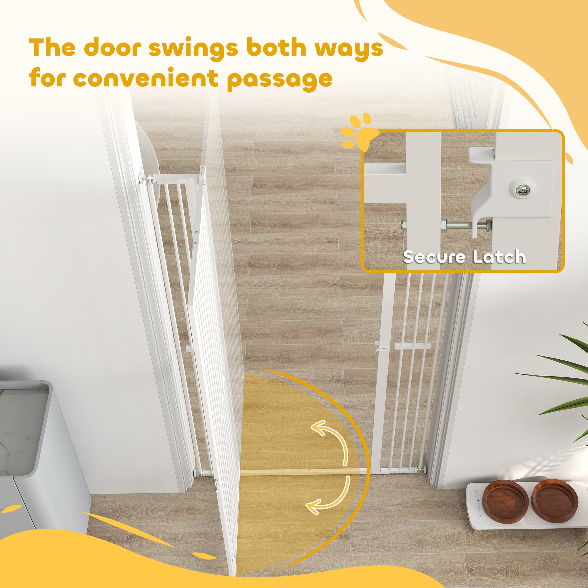 PawHut 67" Extra Tall Pet Gate for Cats, 30"-41" Cat Gate with Small Cat Door, 1.4" Narrow Gap, 2.8" and 5.5" Extension, Pressure Mounted No Drilling Dog Gate for Doorway, Hallway, Stairway, White