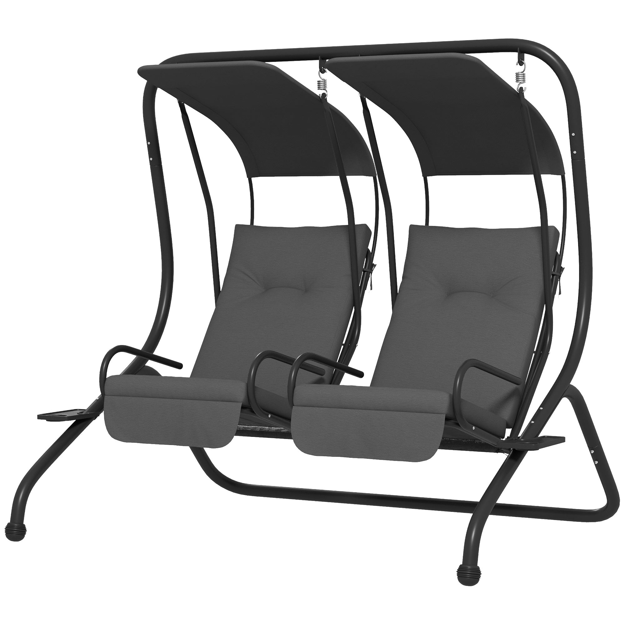 Outsunny Luxury Patio Swing Metal Outdoor Porch Swing Chair 2 Separated Seater Hammock Heavy-Duty with Canopy and Cushions, Grey