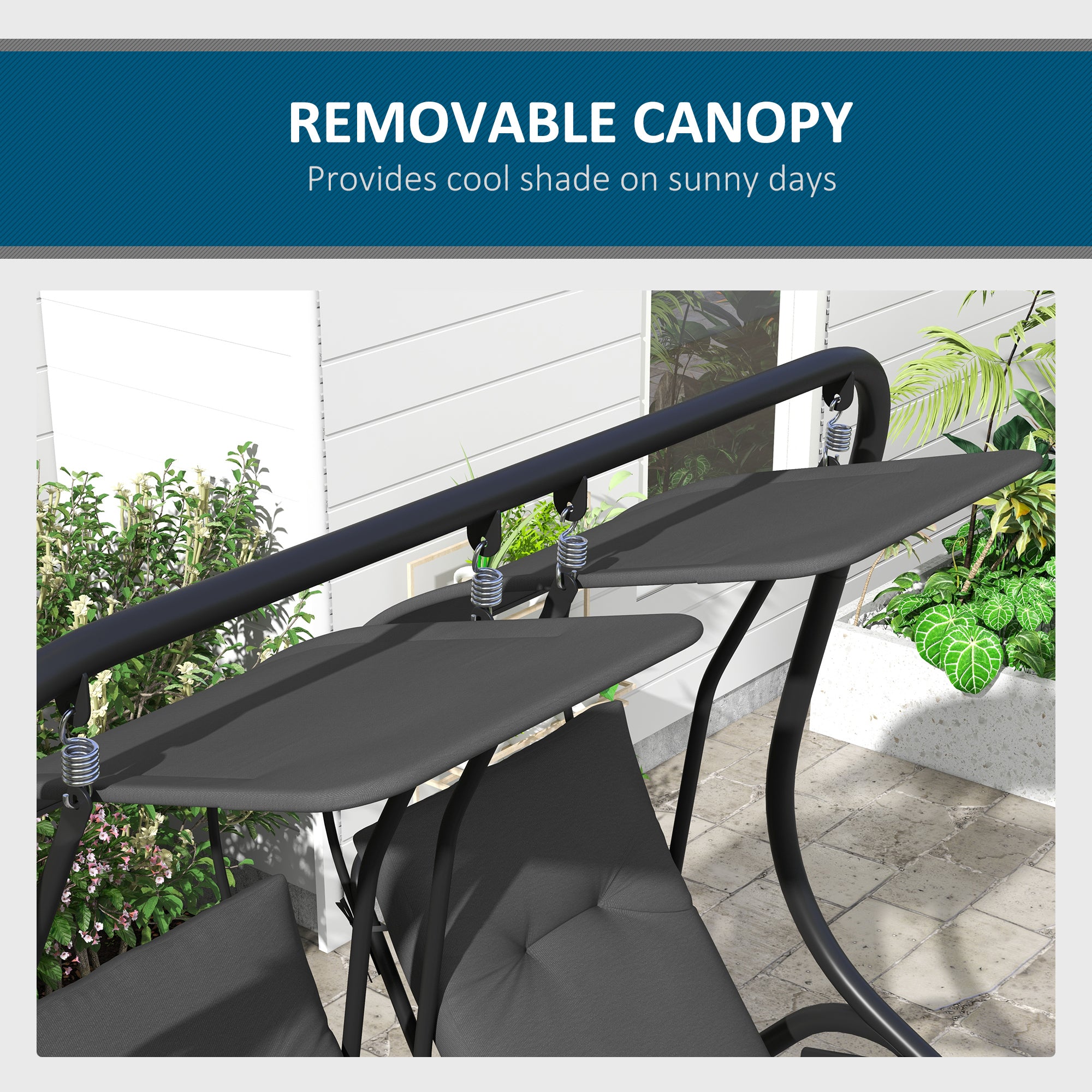 Outsunny Luxury Patio Swing Metal Outdoor Porch Swing Chair 2 Separated Seater Hammock Heavy-Duty with Canopy and Cushions, Grey