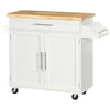 HOMCOM Kitchen Island with Storage, Rolling Cart Trolley with Rubberwood Top, Adjustable Shelf, Drawer, Spice Rack, Towel Rack, White