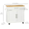 HOMCOM Kitchen Island with Storage, Rolling Cart Trolley with Rubberwood Top, Adjustable Shelf, Drawer, Spice Rack, Towel Rack, White