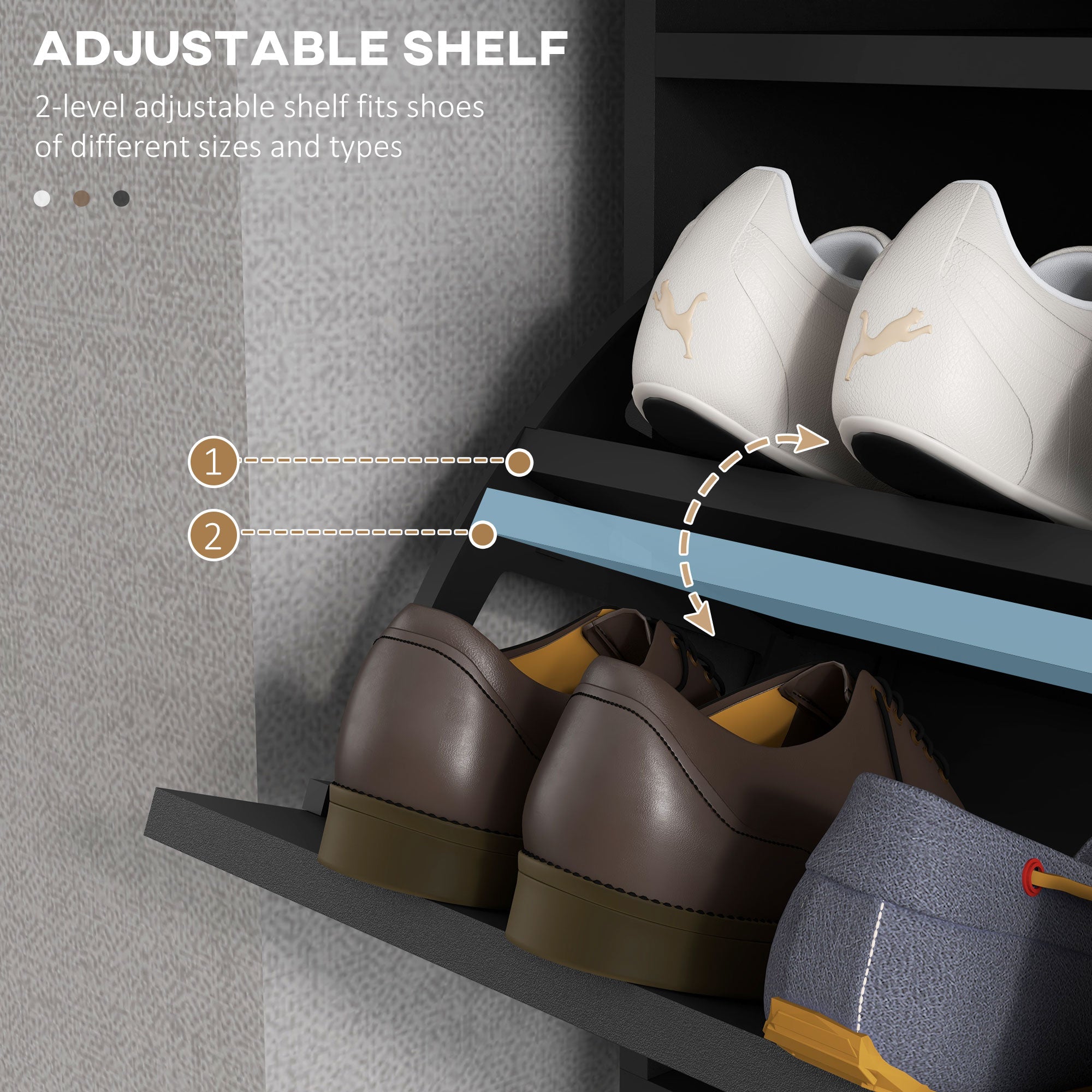 HOMCOM Modern Shoe Cabinet with 2 Flip Doors, Drawer and Adjustable Shelf, 12 Pair Shoe Storage Cabinet for Entryway, Hallway, Black