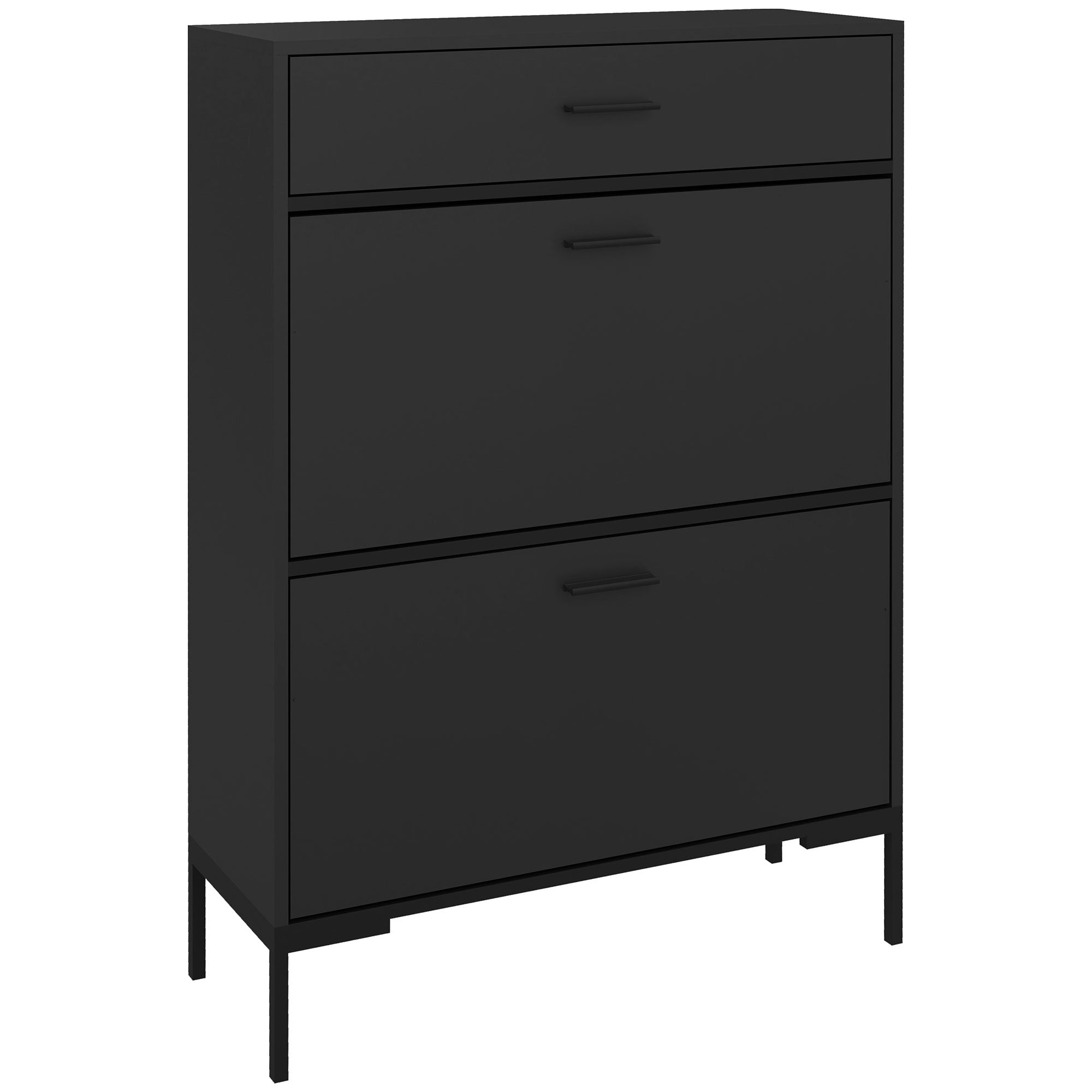 HOMCOM Modern Shoe Cabinet with 2 Flip Doors, Drawer and Adjustable Shelf, 12 Pair Shoe Storage Cabinet for Entryway, Hallway, Black