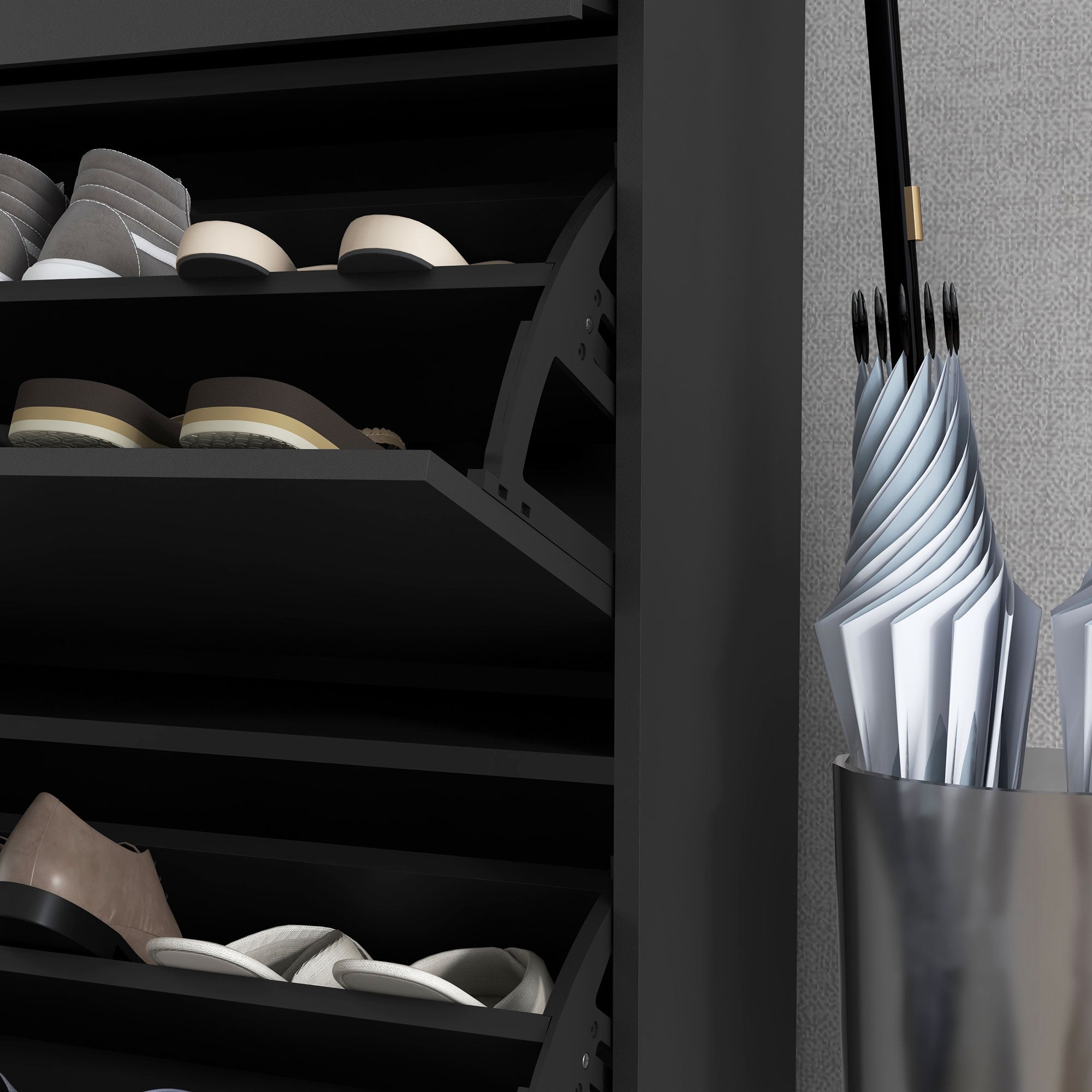 HOMCOM Modern Shoe Cabinet with 2 Flip Doors, Drawer and Adjustable Shelf, 12 Pair Shoe Storage Cabinet for Entryway, Hallway, Black