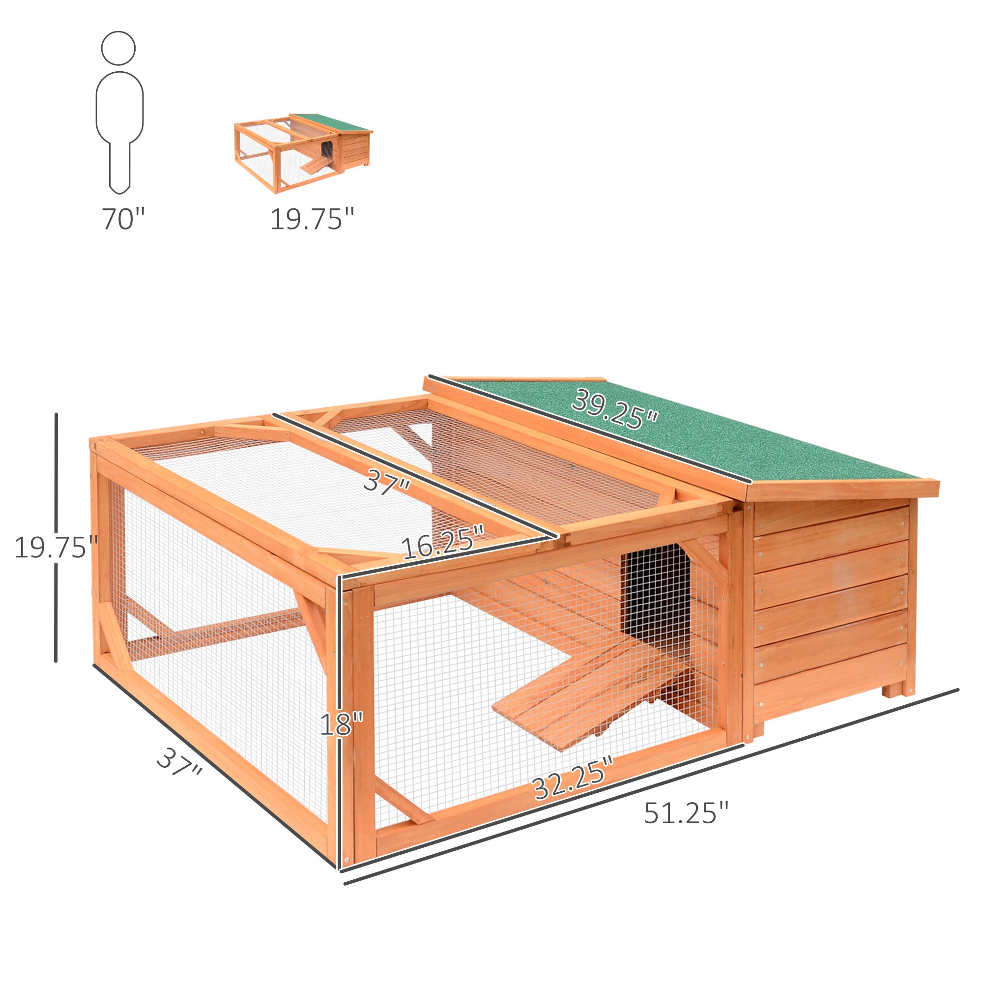 PawHut 51" Chicken Coop Wooden Hen House Rabbit Hutch Poultry Cage Pen Outdoor Backyard with Run