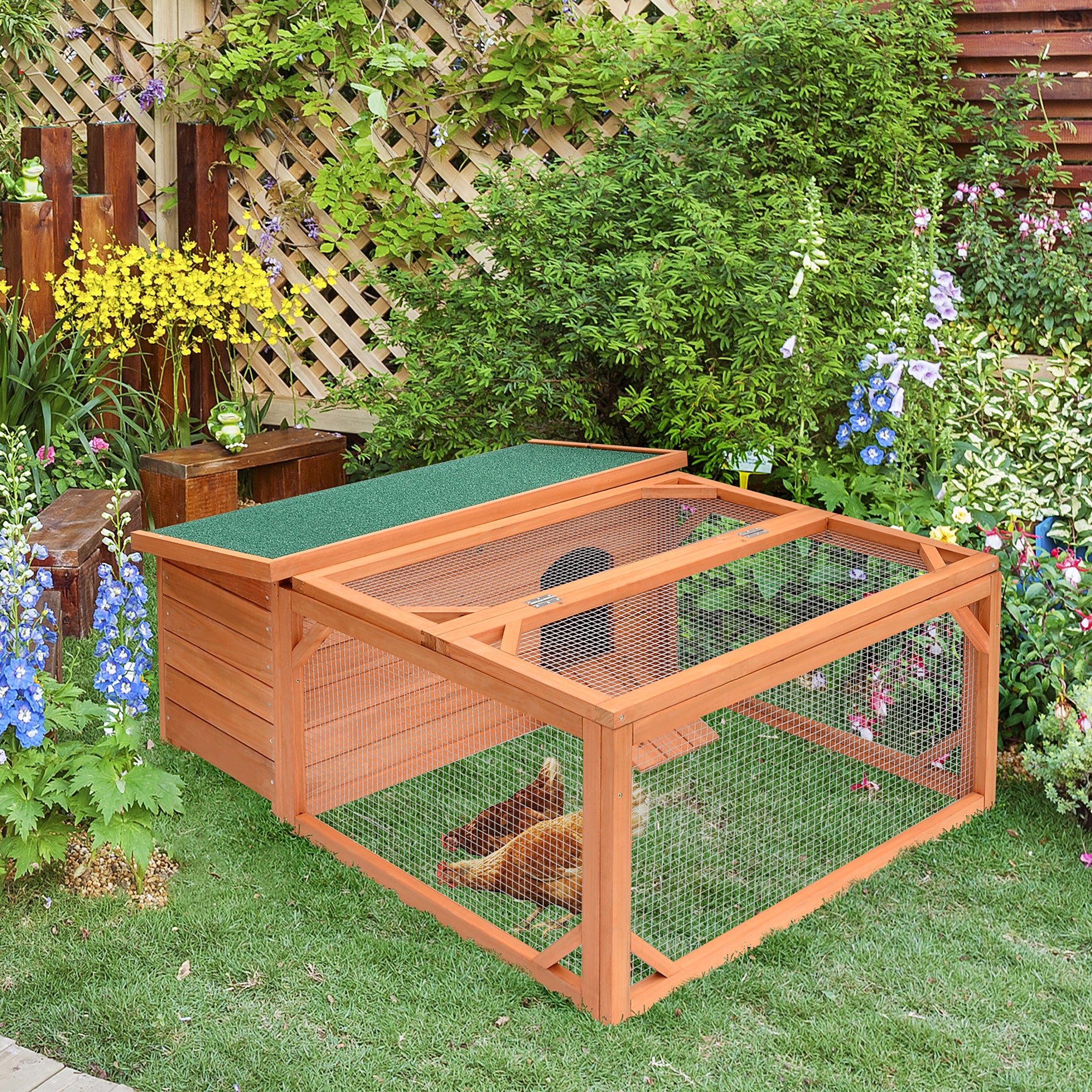 PawHut 51" Chicken Coop Wooden Hen House Rabbit Hutch Poultry Cage Pen Outdoor Backyard with Run