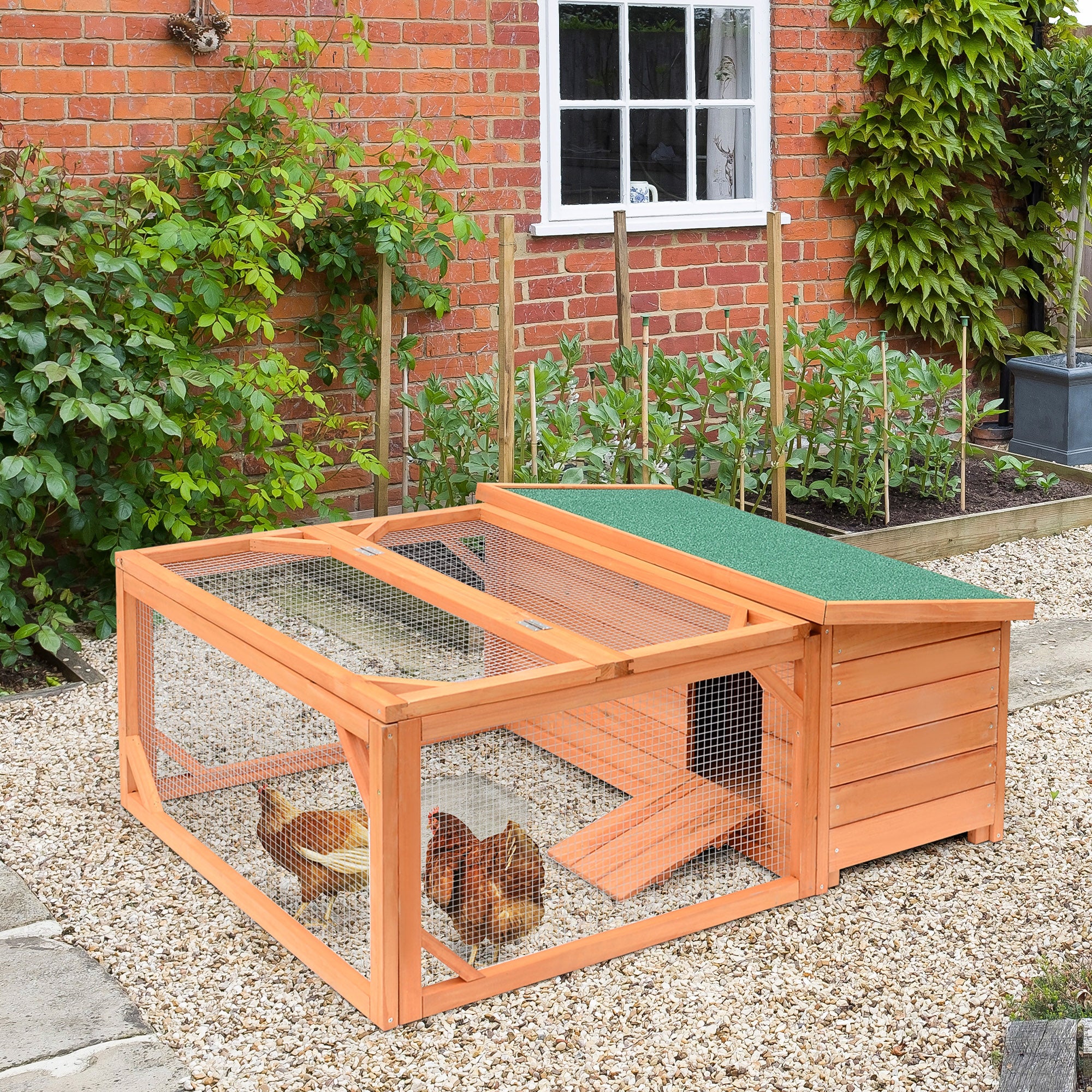 PawHut 51" Chicken Coop Wooden Hen House Rabbit Hutch Poultry Cage Pen Outdoor Backyard with Run