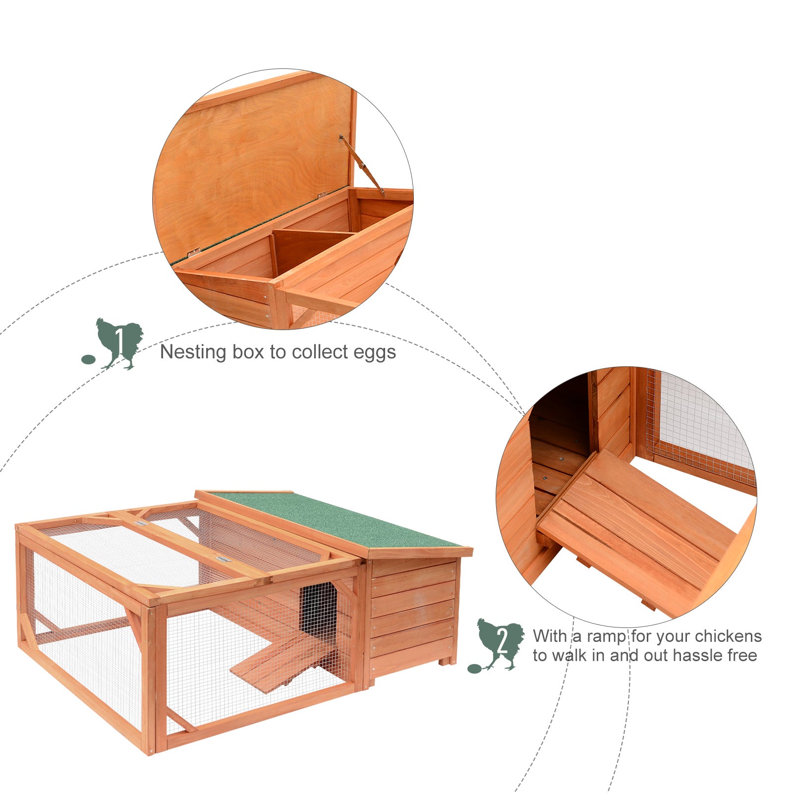 PawHut 51" Chicken Coop Wooden Hen House Rabbit Hutch Poultry Cage Pen Outdoor Backyard with Run