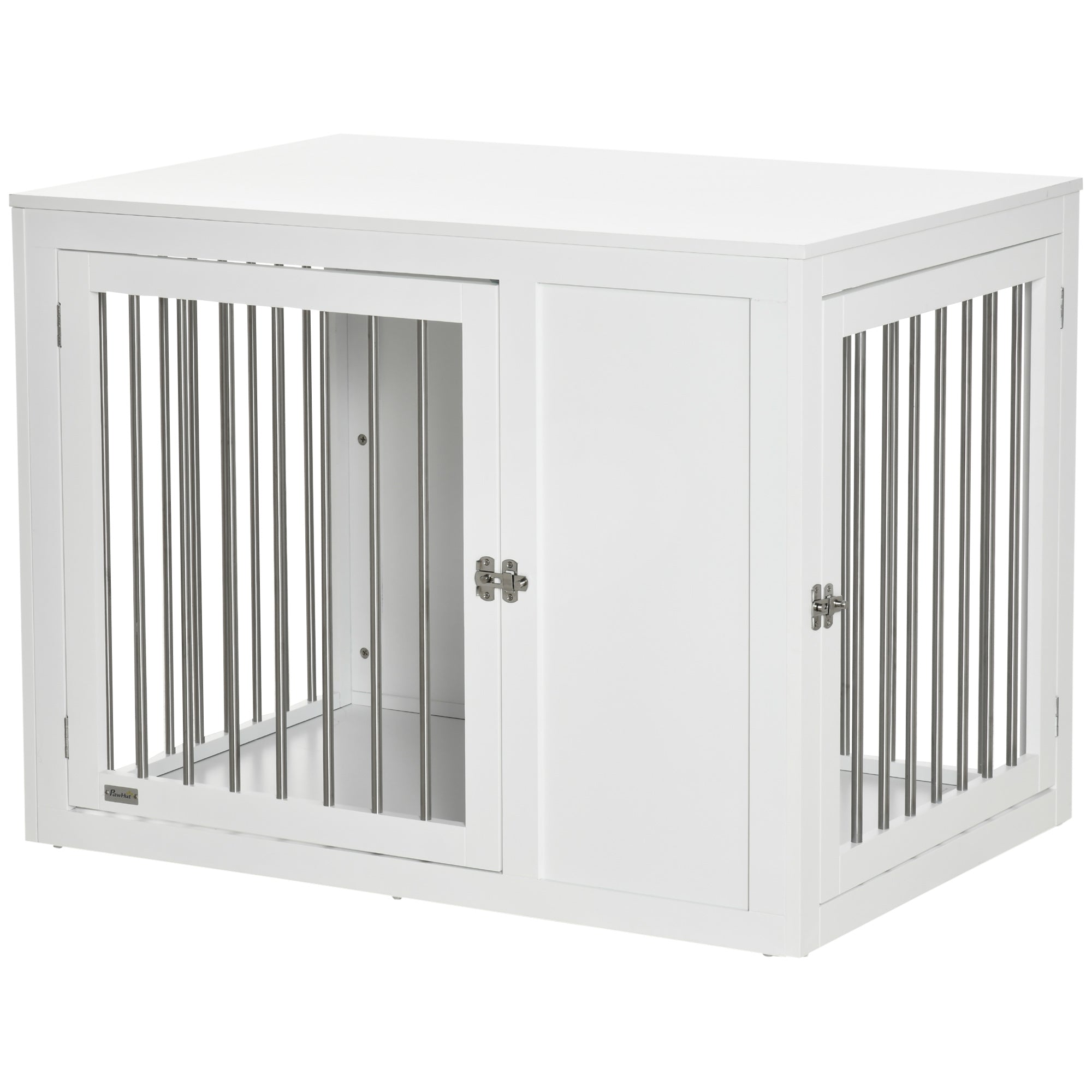 PawHut Furniture Style Dog Crate with Two Doors, End Table Pet Cage Kennel with Locks, for Medium and Large Dogs - White