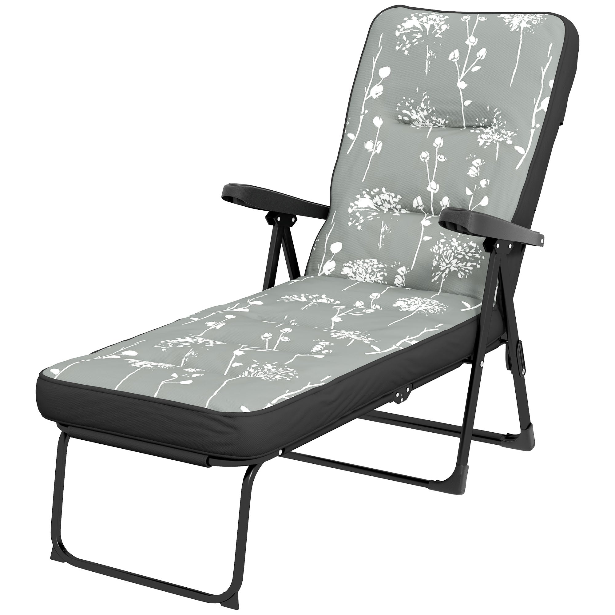 Outsunny Outdoor Lounge Chair with Padded Cushion, Folding Reclining Patio Garden Chair with Recline Back, Footrest, for Poolside, Patio, Grey