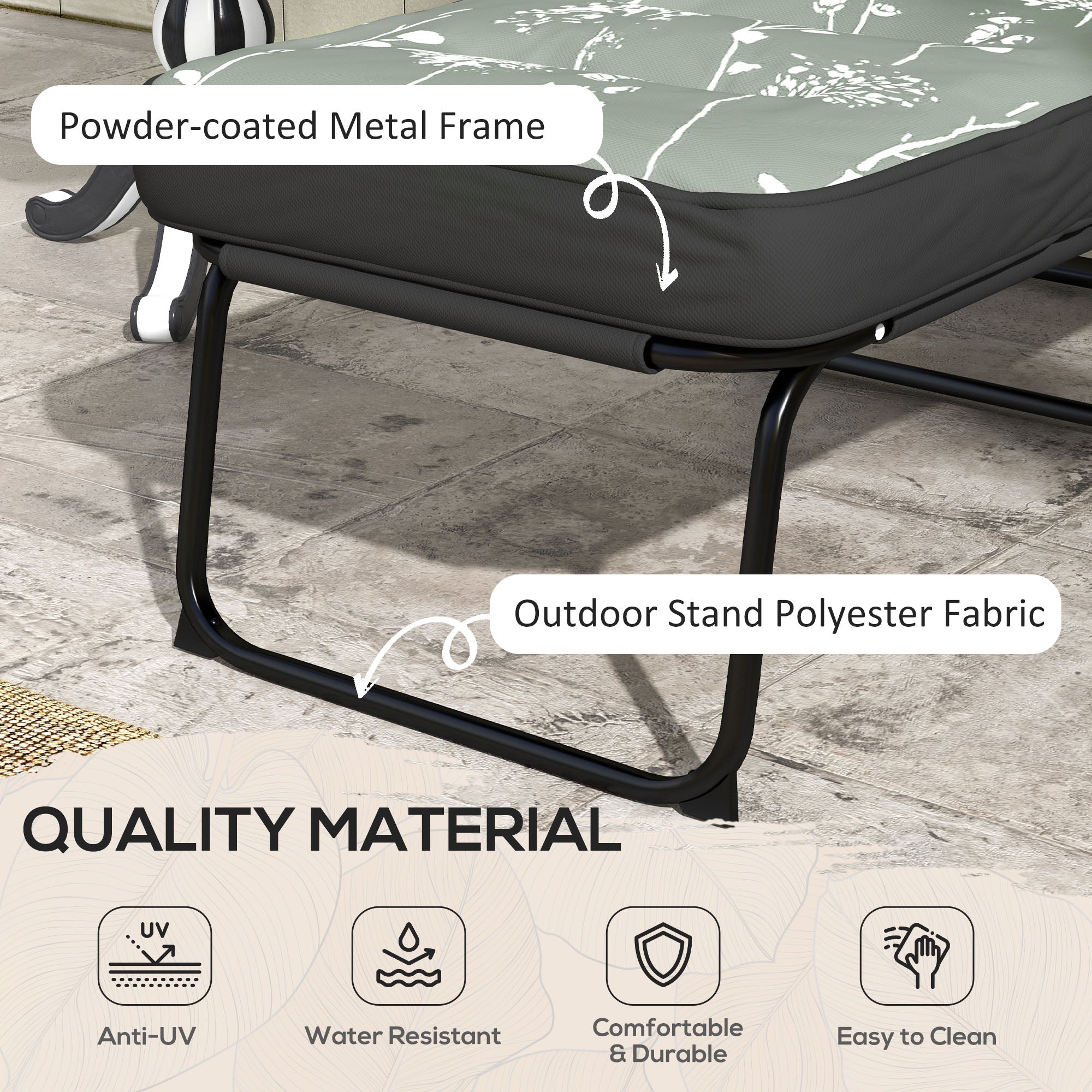 Outsunny Outdoor Lounge Chair with Padded Cushion, Folding Reclining Patio Garden Chair with Recline Back, Footrest, for Poolside, Patio, Grey