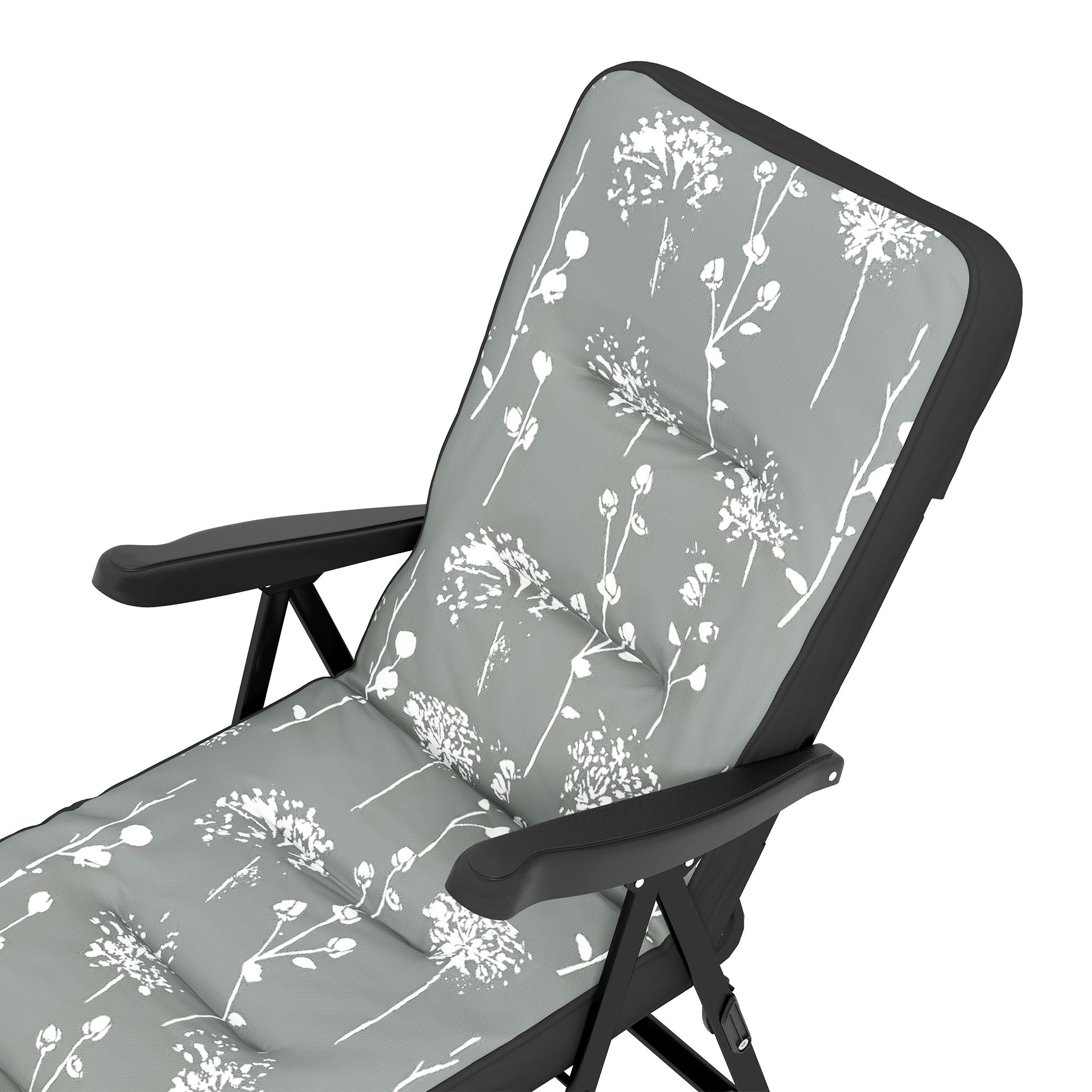 Outsunny Outdoor Lounge Chair with Padded Cushion, Folding Reclining Patio Garden Chair with Recline Back, Footrest, for Poolside, Patio, Grey
