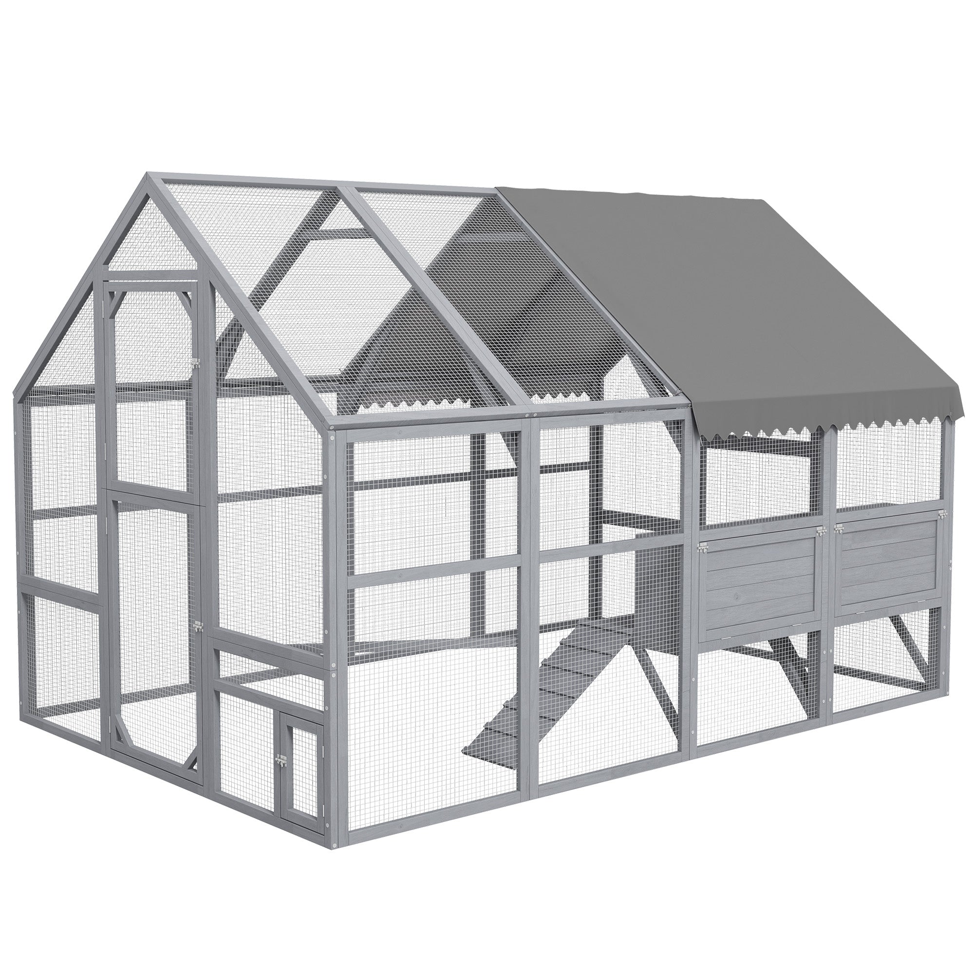 PawHut Large Chicken Run, Wooden Chicken Coop with Waterproof & Anti-UV Cover, Split Door, 4 Nesting Boxes, Roosting Bar, Walk-in Chicken Pen for 8-12 Chickens, for Backyard, Farm, 9' x 6' x 6'