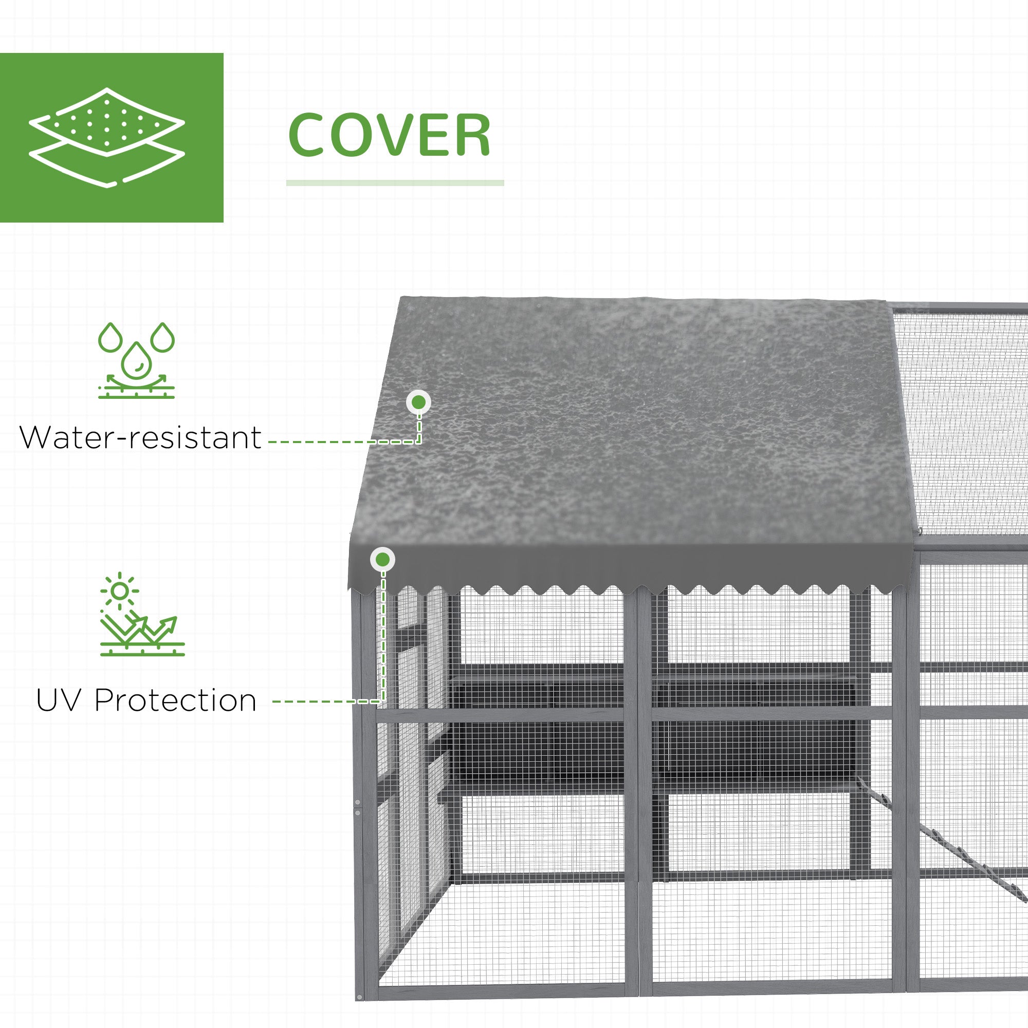 PawHut Large Chicken Run, Wooden Chicken Coop with Waterproof & Anti-UV Cover, Split Door, 4 Nesting Boxes, Roosting Bar, Walk-in Chicken Pen for 8-12 Chickens, for Backyard, Farm, 9' x 6' x 6'