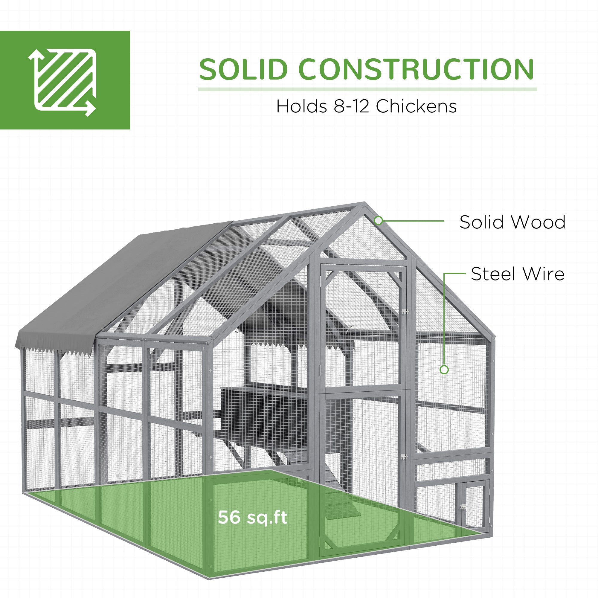PawHut Large Chicken Run, Wooden Chicken Coop with Waterproof & Anti-UV Cover, Split Door, 4 Nesting Boxes, Roosting Bar, Walk-in Chicken Pen for 8-12 Chickens, for Backyard, Farm, 9' x 6' x 6'