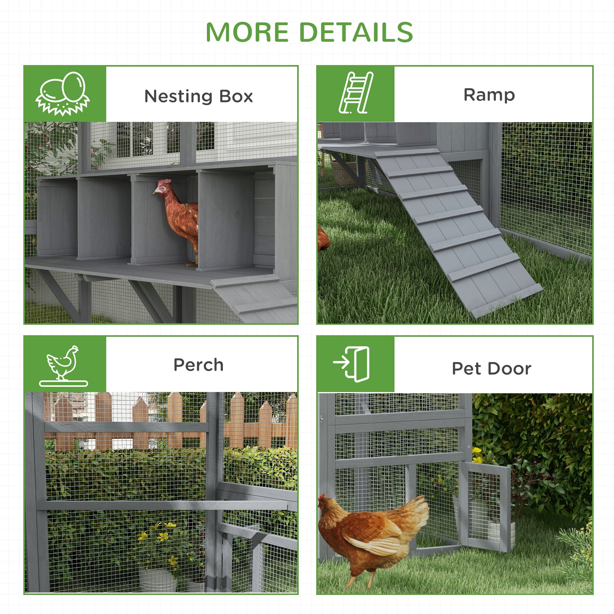 PawHut Large Chicken Run, Wooden Chicken Coop with Waterproof & Anti-UV Cover, Split Door, 4 Nesting Boxes, Roosting Bar, Walk-in Chicken Pen for 8-12 Chickens, for Backyard, Farm, 9' x 6' x 6'