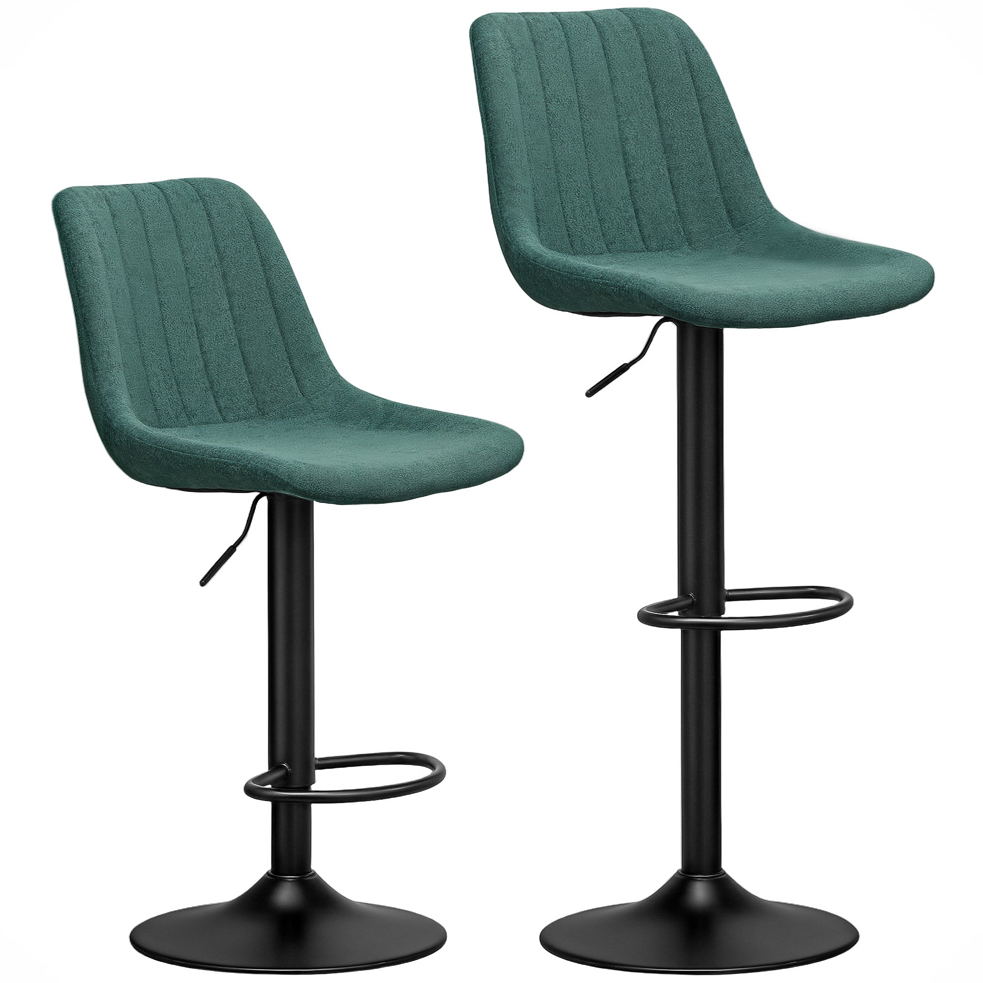 HOMCOM Adjustable Bar Stools Set of 2, Swivel Counter Height Barstools with Back, Footrest, Upholstered Chenille Bar Chairs for Kitchen Island Counter Dining Room, Green