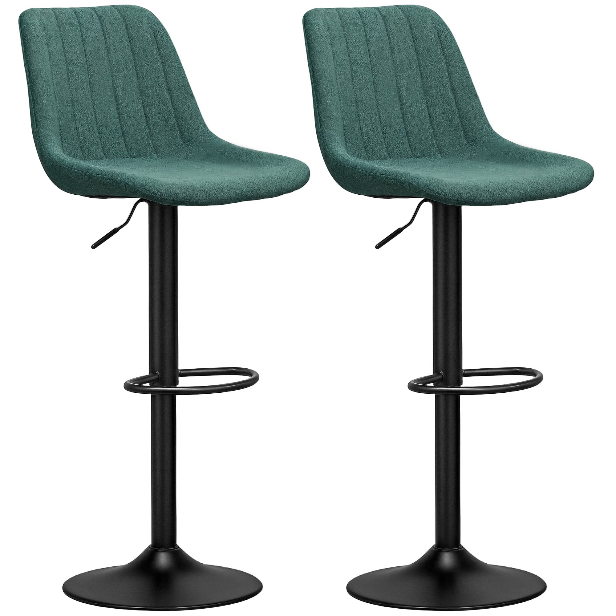 HOMCOM Adjustable Bar Stools Set of 2, Swivel Counter Height Barstools with Back, Footrest, Upholstered Chenille Bar Chairs for Kitchen Island Counter Dining Room, Green