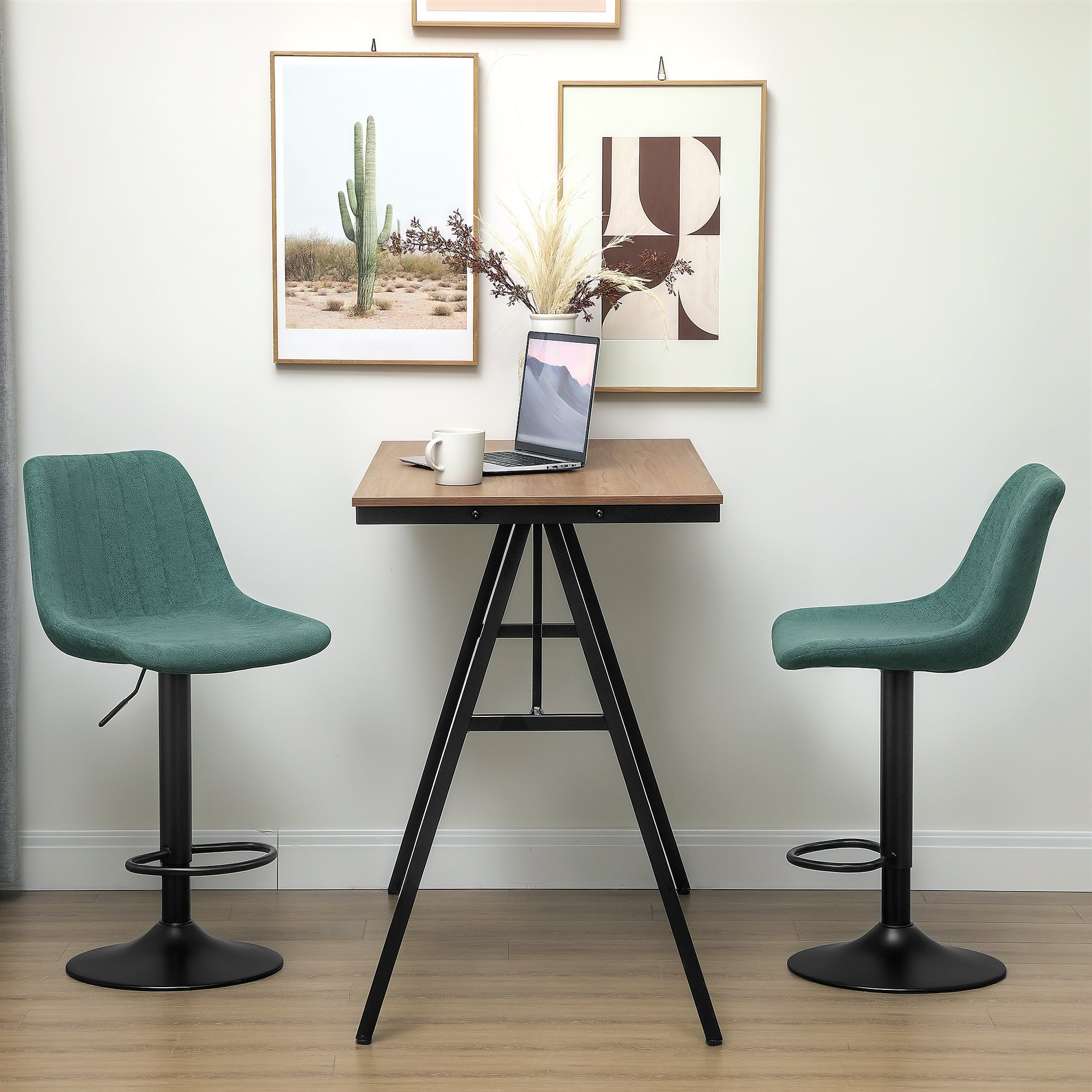 HOMCOM Adjustable Bar Stools Set of 2, Swivel Counter Height Barstools with Back, Footrest, Upholstered Chenille Bar Chairs for Kitchen Island Counter Dining Room, Green