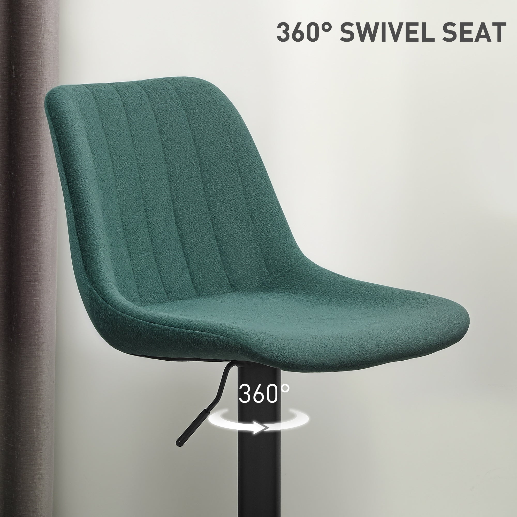 HOMCOM Adjustable Bar Stools Set of 2, Swivel Counter Height Barstools with Back, Footrest, Upholstered Chenille Bar Chairs for Kitchen Island Counter Dining Room, Green