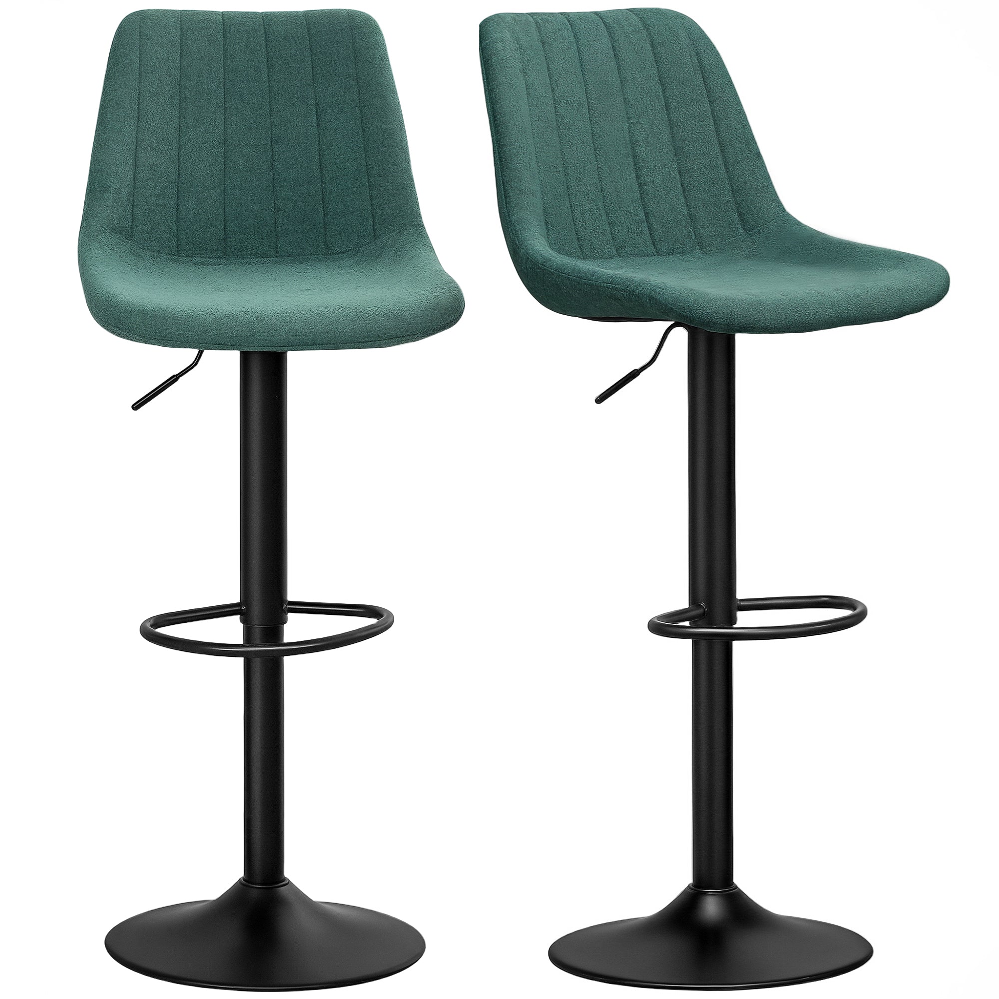 HOMCOM Adjustable Bar Stools Set of 2, Swivel Counter Height Barstools with Back, Footrest, Upholstered Chenille Bar Chairs for Kitchen Island Counter Dining Room, Green
