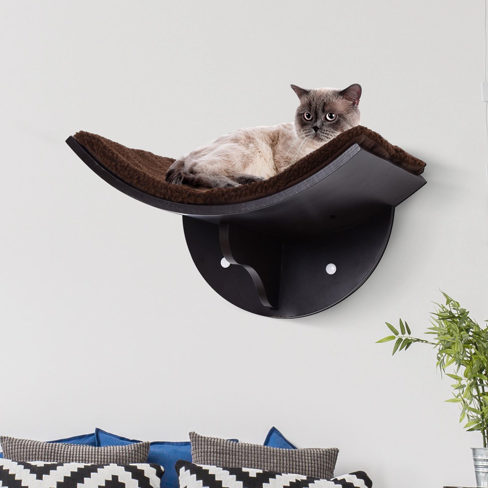 PawHut Wood Cat Shelves Wall-Mounted Shelter Curved Kitten Bed Cat Perch Climber Cat Furniture 41 x 28 x 21cm Brown