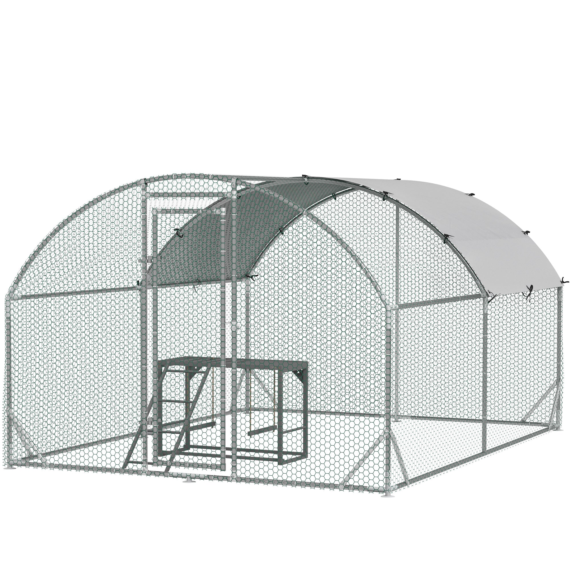 PawHut Walk-In Chicken Run Chicken Coop with Cover, Chicken Activity Shelf, Outdoor Poultry House Cage for 6-12 Chickens, Ducks, Rabbits, Yard and Farm Use, 2.8 x 3.8 x 2m