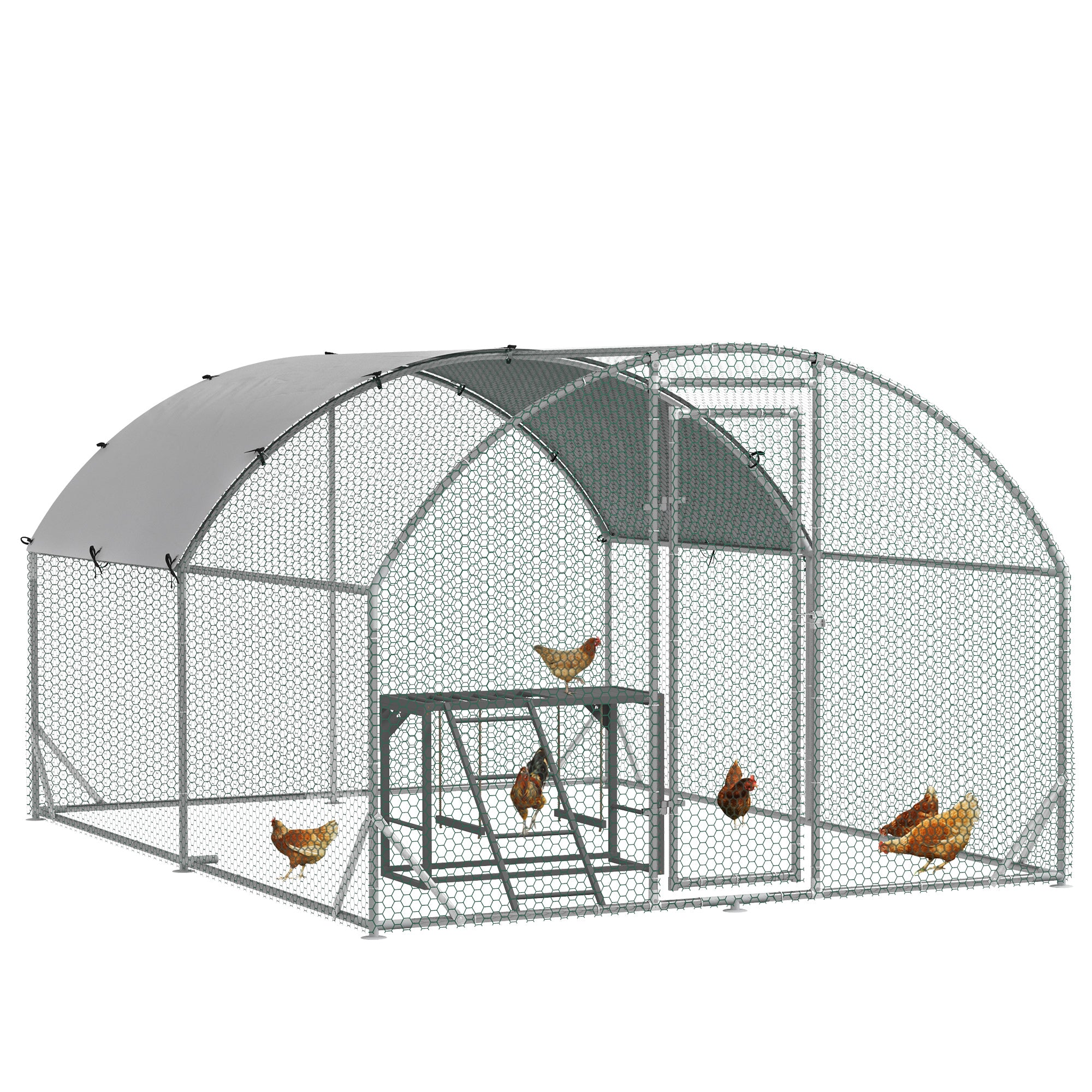 PawHut Walk-In Chicken Run Chicken Coop with Cover, Chicken Activity Shelf, Outdoor Poultry House Cage for 6-12 Chickens, Ducks, Rabbits, Yard and Farm Use, 2.8 x 3.8 x 2m