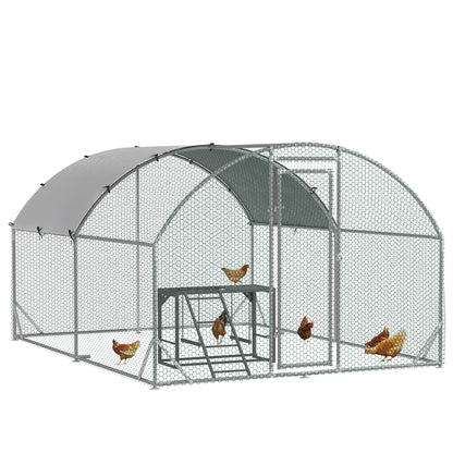 PawHut Walk-In Chicken Run Chicken Coop with Cover, Chicken Activity Shelf, Outdoor Poultry House Cage for 6-12 Chickens, Ducks, Rabbits, Yard and Farm Use, 2.8 x 3.8 x 2m