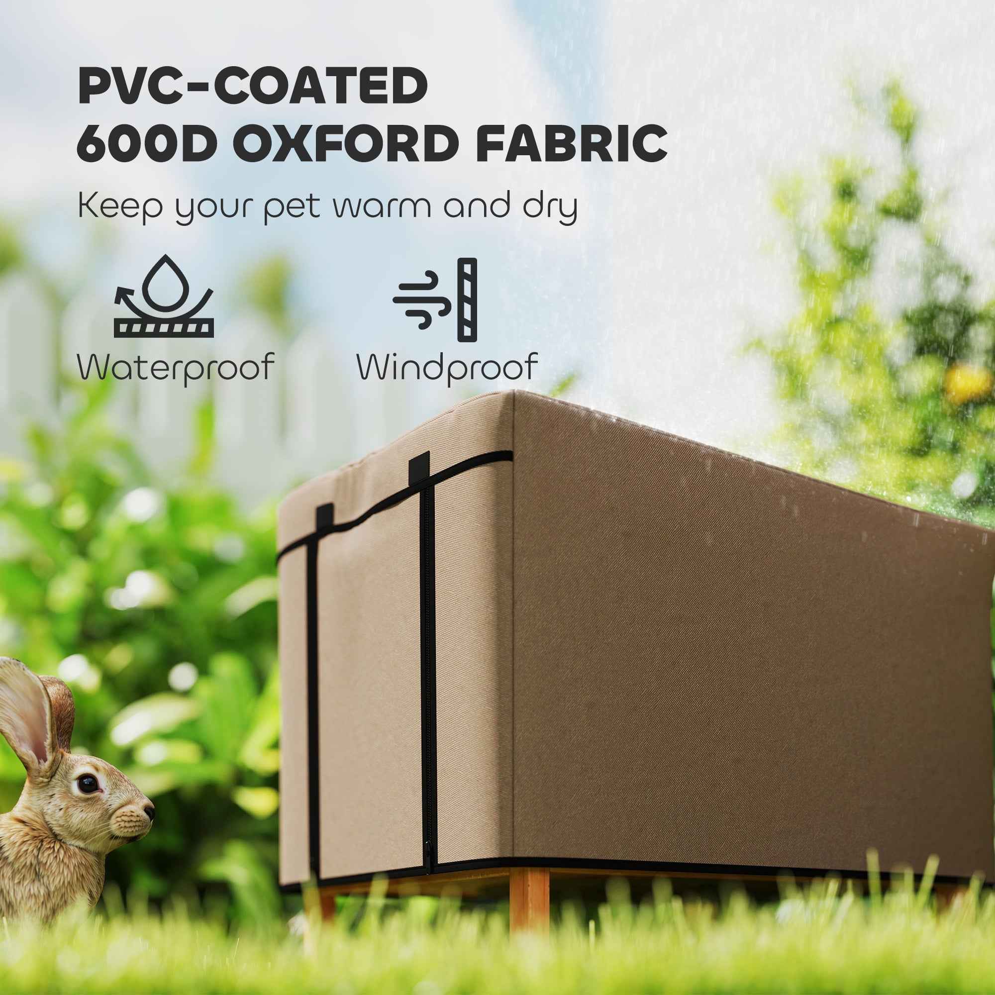 PawHut Rabbit Hutch Cover, Guinea Pig Hutch Cover 600D Waterproof Windproof, Outdoor Animal Hutch Cover Fit the X-D2-0047 and Similar Model Rabbit Hutch, 43 x 52 x 37 cm, Brown