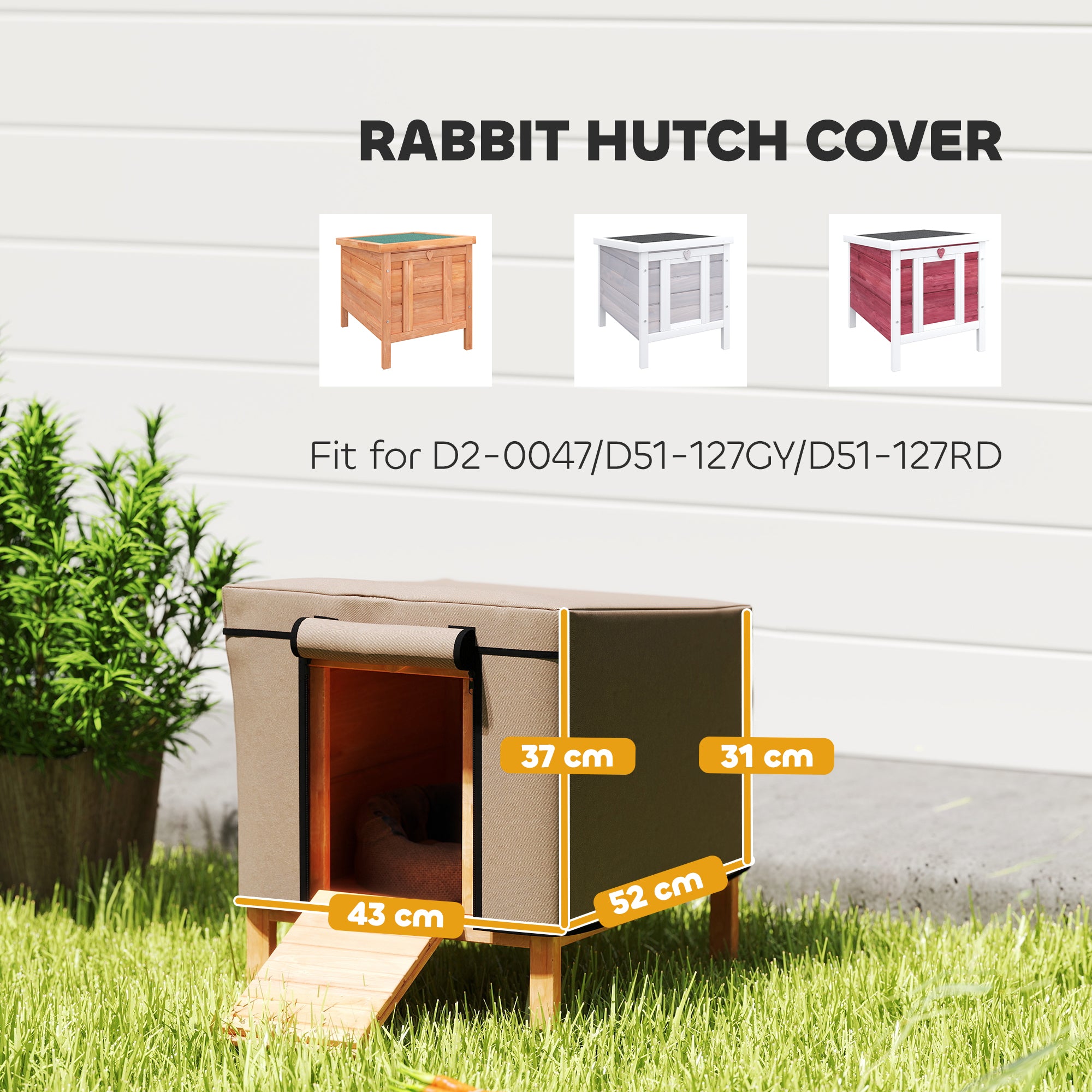 PawHut Rabbit Hutch Cover, Guinea Pig Hutch Cover 600D Waterproof Windproof, Outdoor Animal Hutch Cover Fit the X-D2-0047 and Similar Model Rabbit Hutch, 43 x 52 x 37 cm, Brown