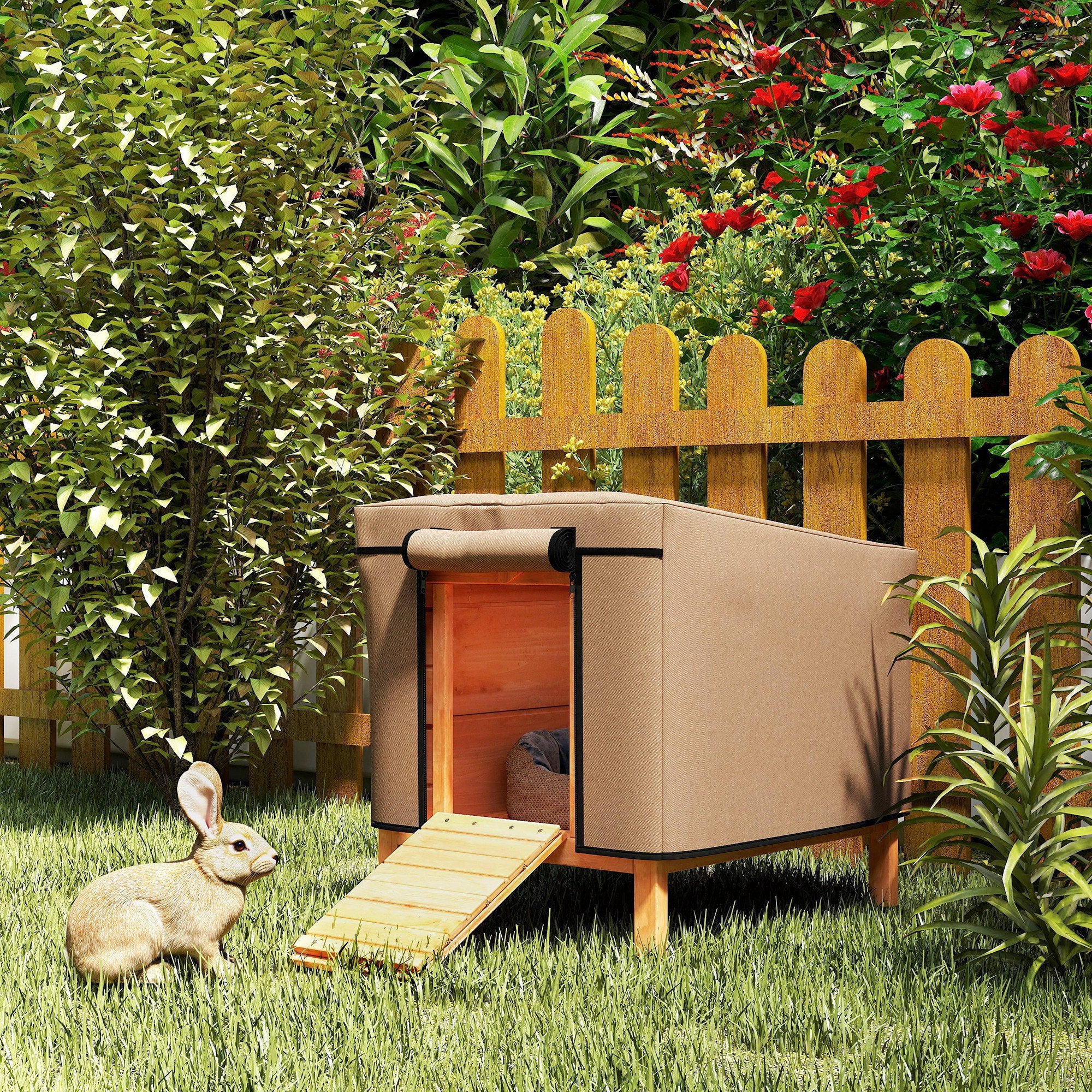 PawHut Rabbit Hutch Cover, Guinea Pig Hutch Cover 600D Waterproof Windproof, Outdoor Animal Hutch Cover Fit the X-D2-0047 and Similar Model Rabbit Hutch, 43 x 52 x 37 cm, Brown