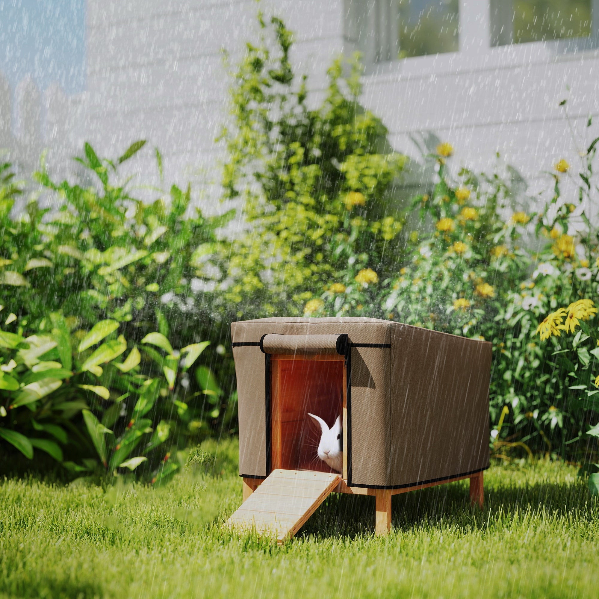 PawHut Rabbit Hutch Cover, Guinea Pig Hutch Cover 600D Waterproof Windproof, Outdoor Animal Hutch Cover Fit the X-D2-0047 and Similar Model Rabbit Hutch, 43 x 52 x 37 cm, Brown