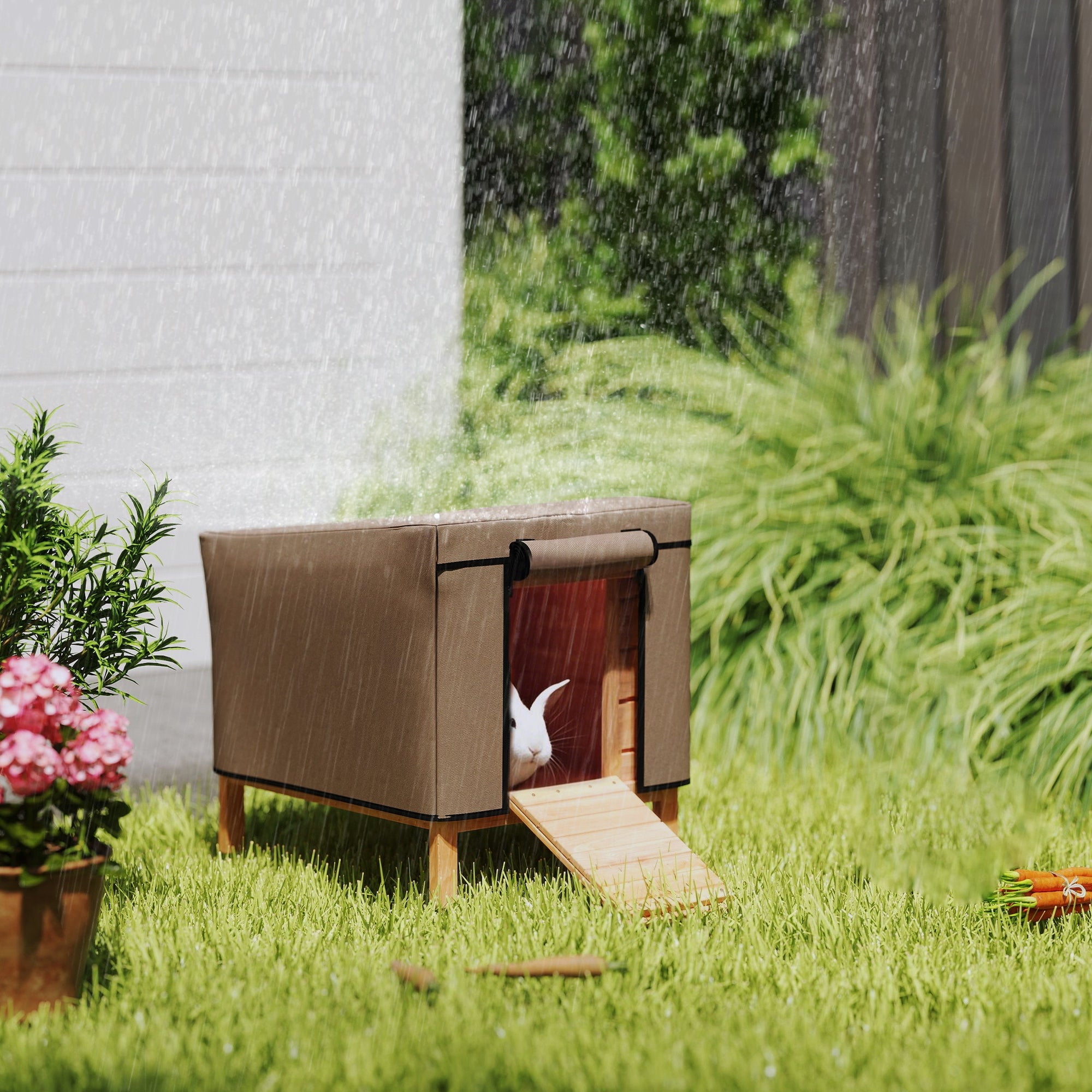 PawHut Rabbit Hutch Cover, Guinea Pig Hutch Cover 600D Waterproof Windproof, Outdoor Animal Hutch Cover Fit the X-D2-0047 and Similar Model Rabbit Hutch, 43 x 52 x 37 cm, Brown