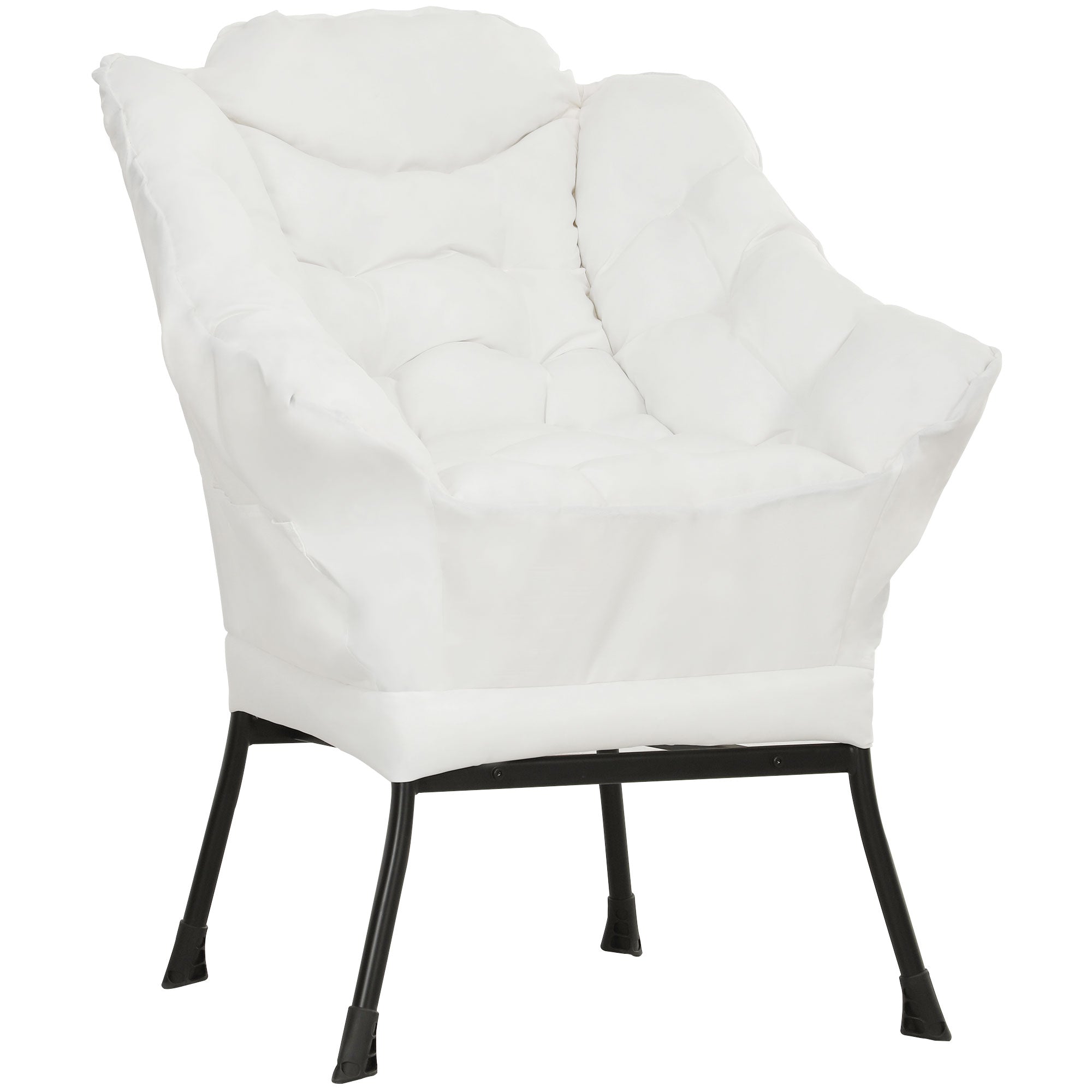 HOMCOM Modern Accent Chair, Linen Fabric Armchair with Side Pockets and Solid Steel Legs, Comfy Reading Chair for Living Room, Bedroom, Cream White