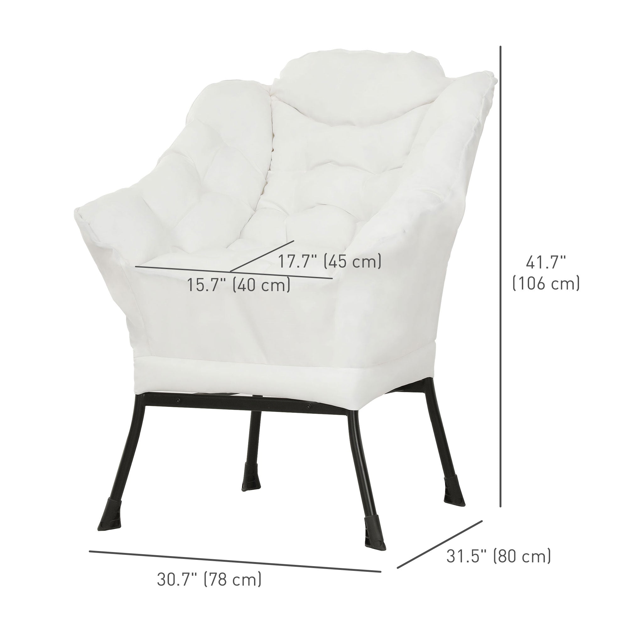 HOMCOM Modern Accent Chair, Linen Fabric Armchair with Side Pockets and Solid Steel Legs, Comfy Reading Chair for Living Room, Bedroom, Cream White
