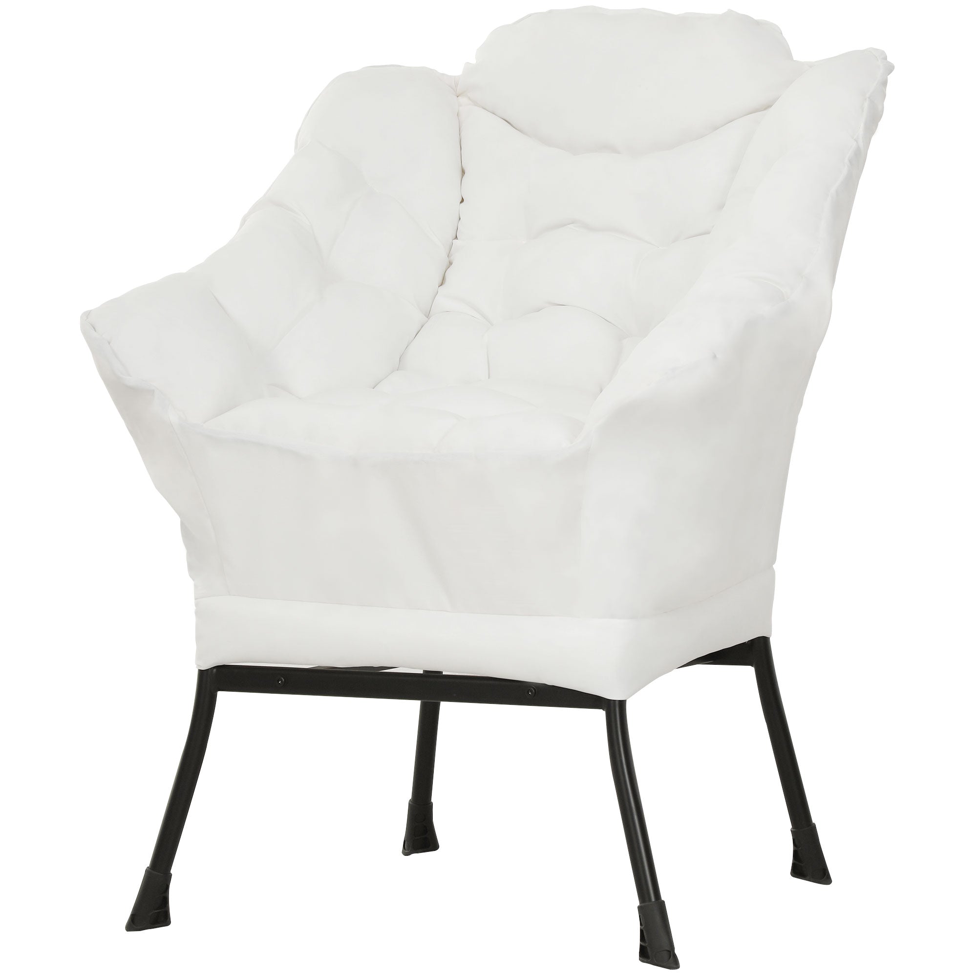 HOMCOM Modern Accent Chair, Linen Fabric Armchair with Side Pockets and Solid Steel Legs, Comfy Reading Chair for Living Room, Bedroom, Cream White