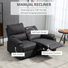 HOMCOM Loveseat Recliner Sofa, 2 Seater Reclining Chair with Footrest and Split Backrest, Dark Grey